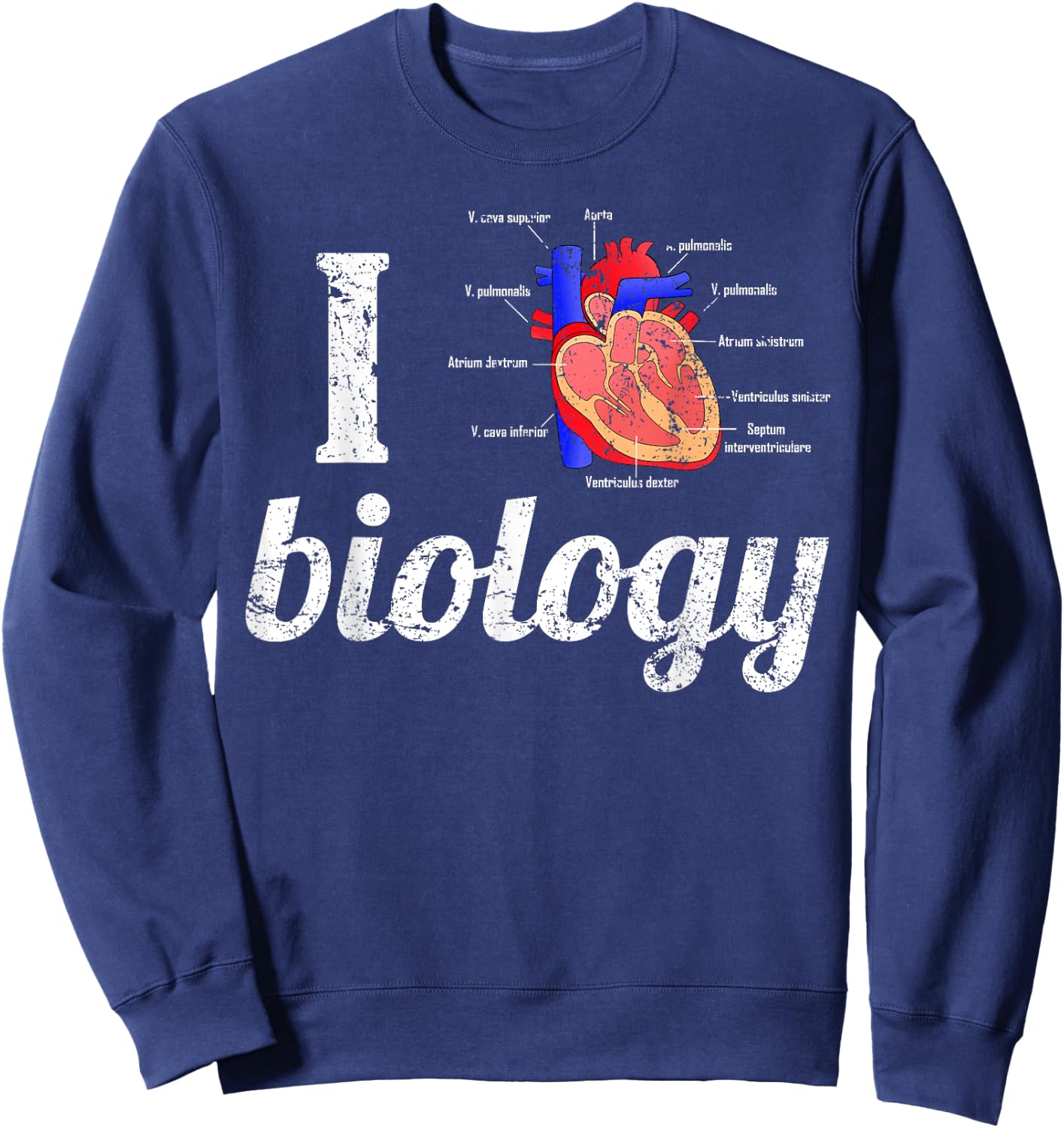 I Love Biology with Anatomical Heart Sweatshirt - Sweatshirt | Navy