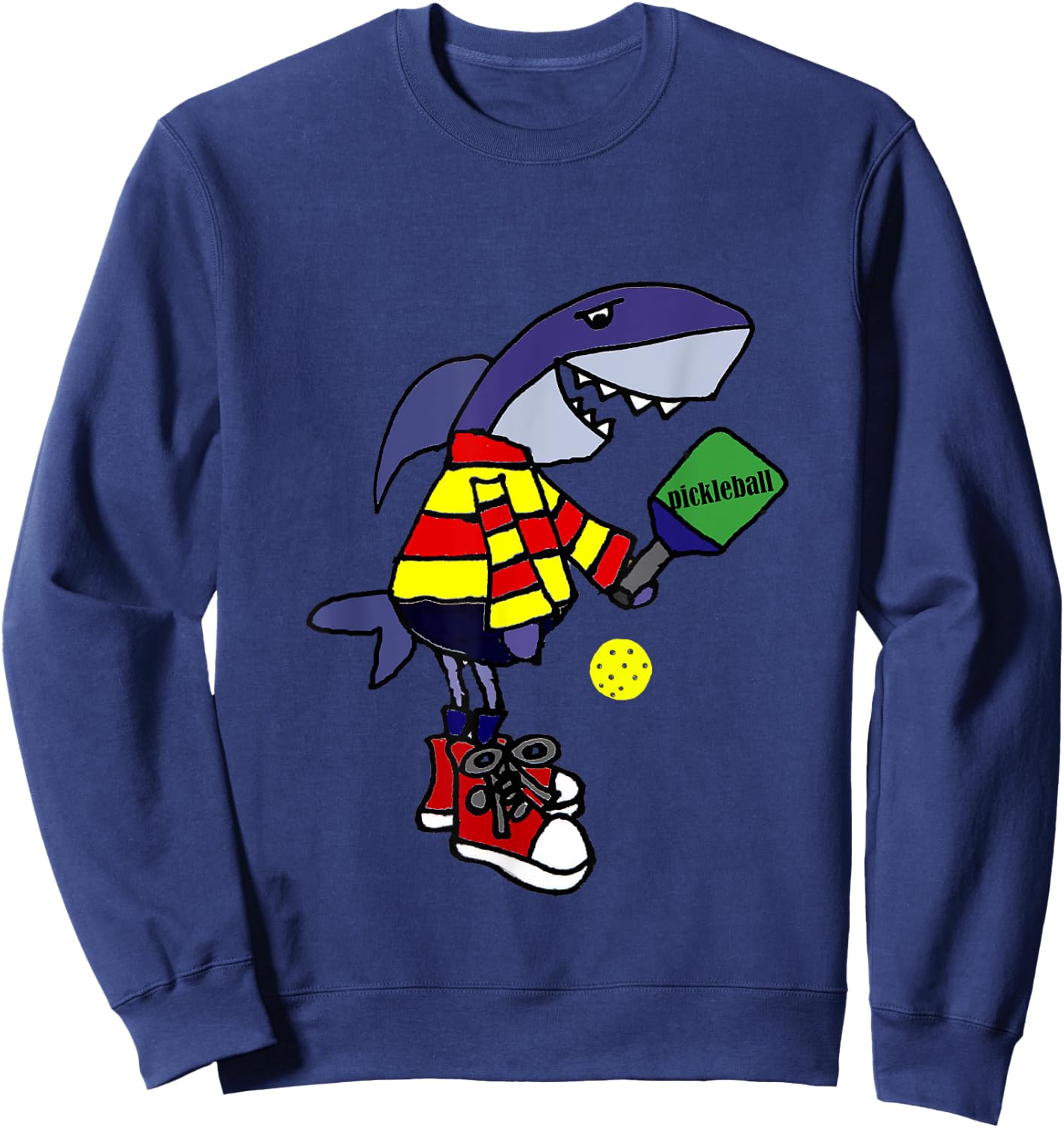 SmileteesSports Funny Shark Playing Pickleball Sweatshirt - Sweatshirt | Navy