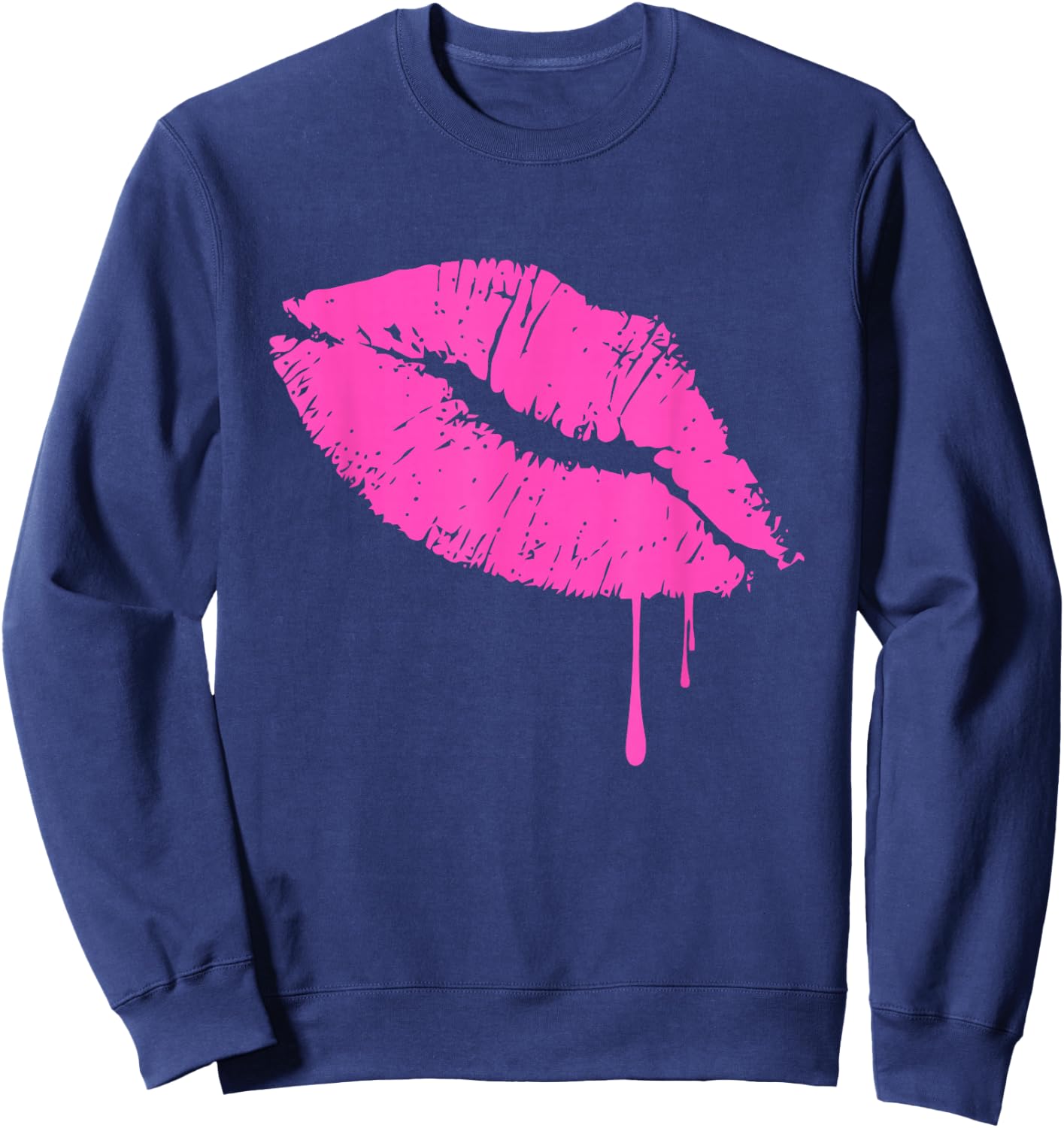 Hot Pink Lips Neon 80s Kiss Sweatshirt - Sweatshirt | Navy