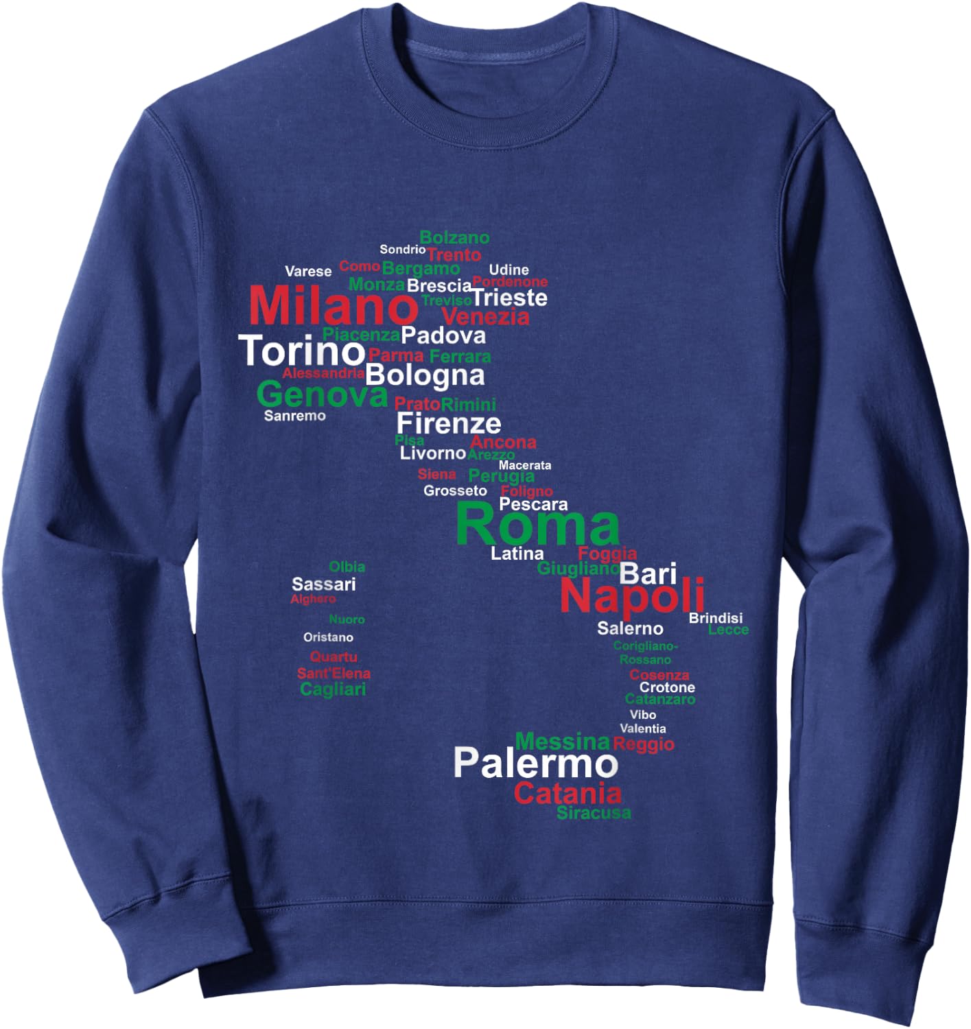 Italy Map Silhouette Flag Towns Cities Rome Travel Europe Sweatshirt - Sweatshirt | Navy