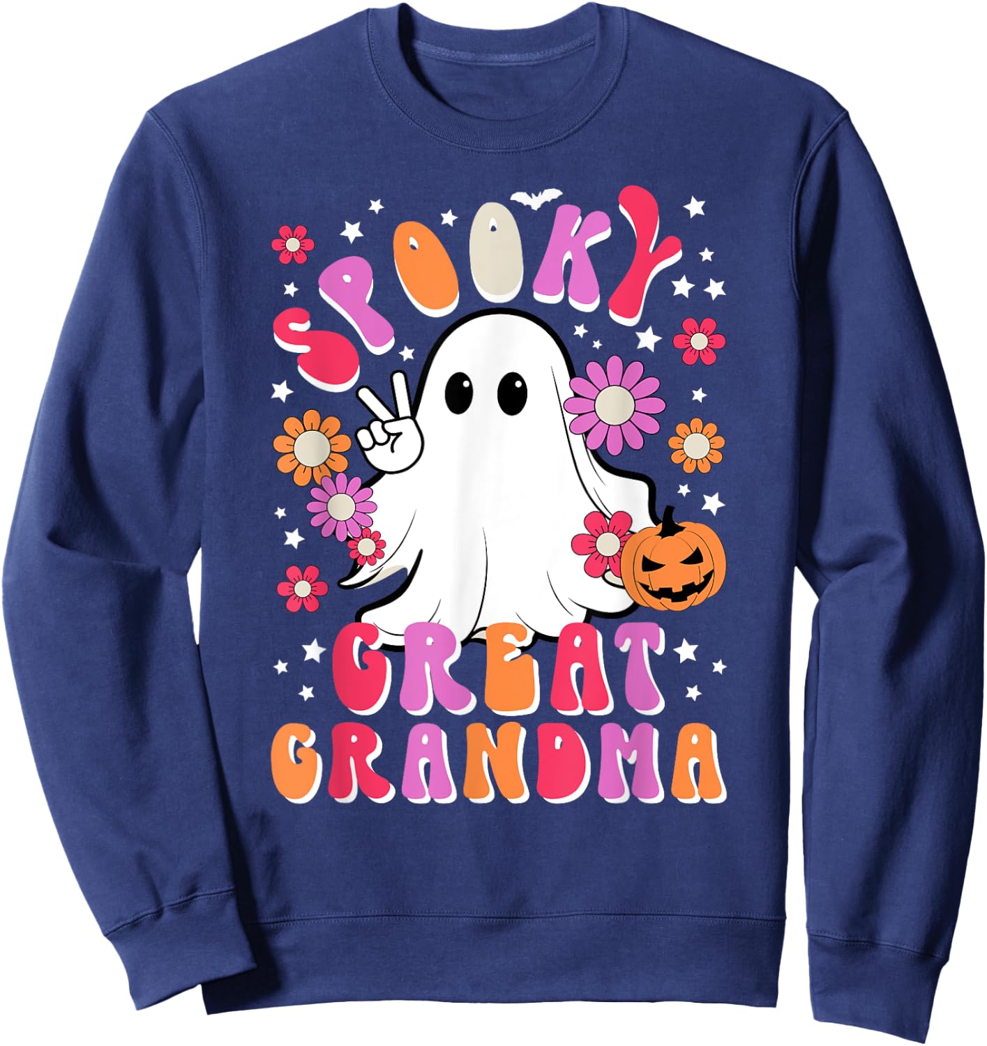 Spooky Great Grandma Halloween Great Grandmother Groovy Sweatshirt - Sweatshirt | Navy
