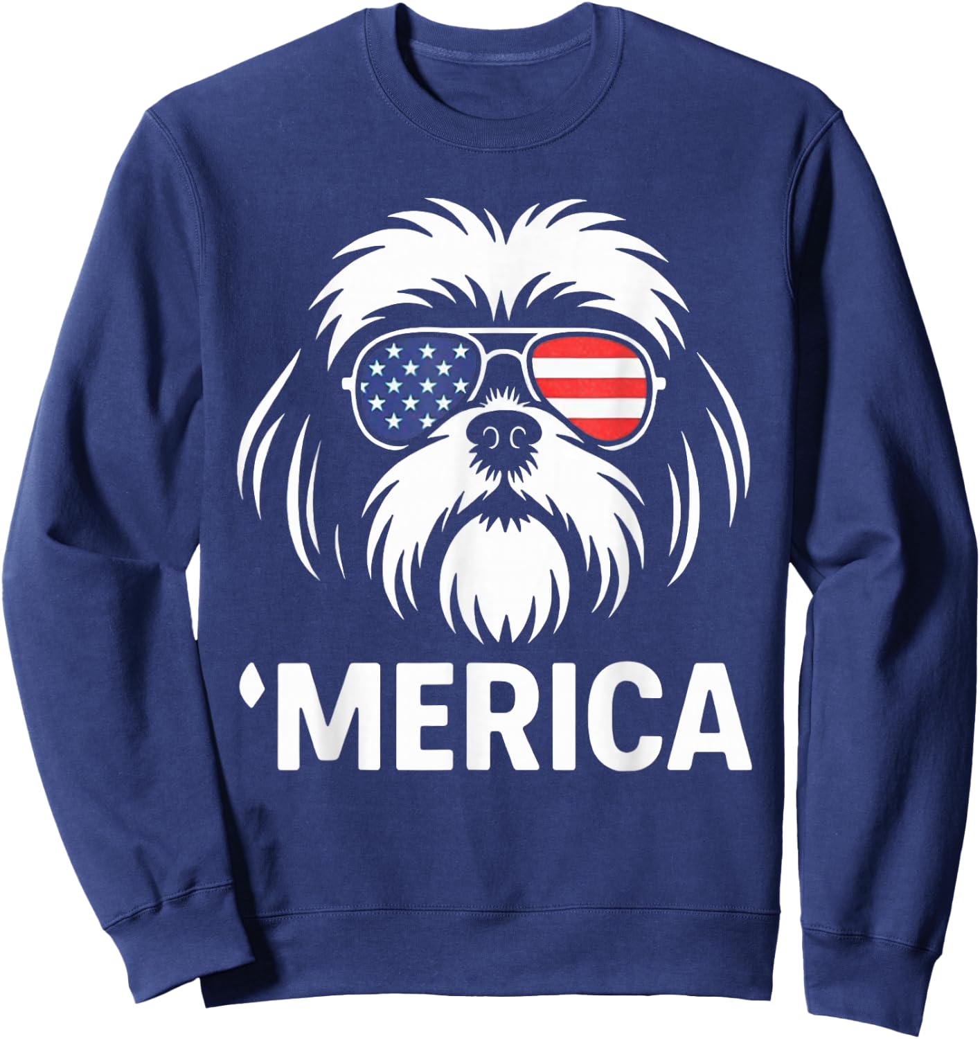 Shih Tzu Dog 'Merica Patriotic 4th of July American Flag Sweatshirt - Sweatshirt | Navy