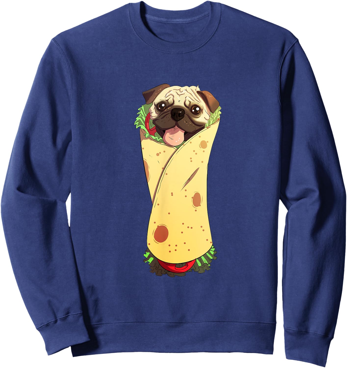 Pugrito - Funny Mexican Pug Dog Burrito Food Sweatshirt - Sweatshirt | Navy