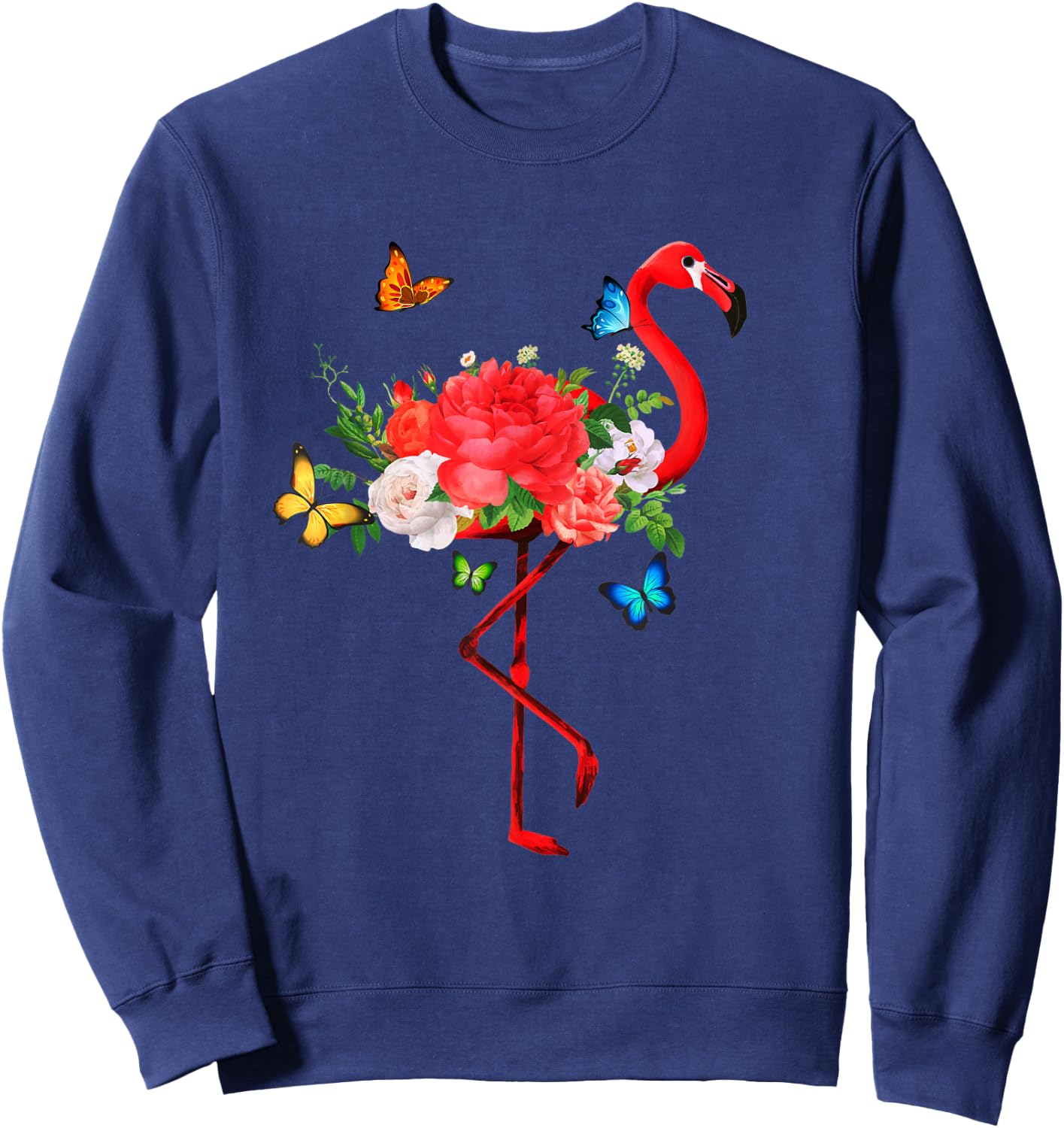 Flamingo Flowers Butterflies Summer Flamingos Sweatshirt - Sweatshirt | Navy