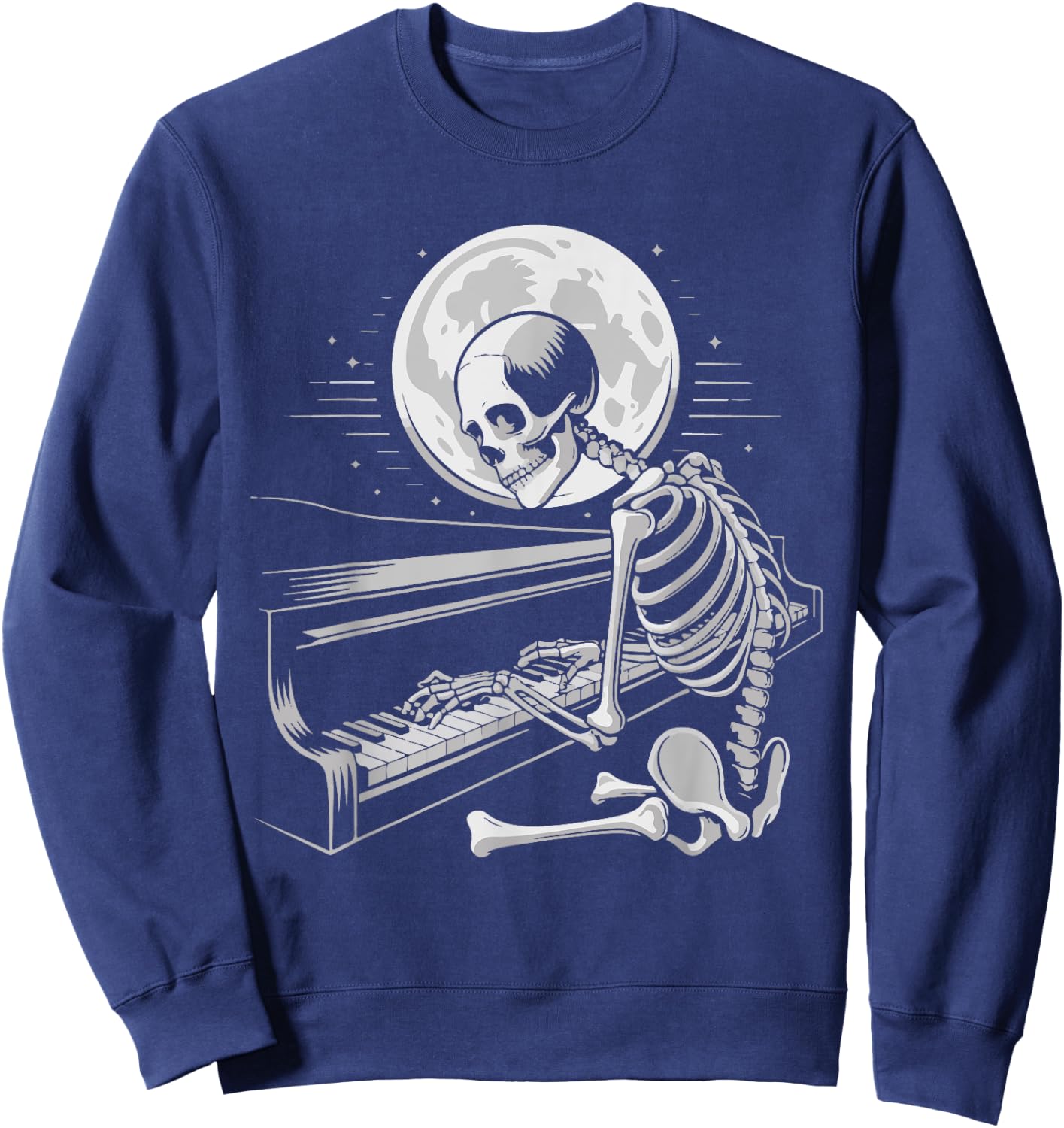 Skeleton Playing Piano Moon Halloween Pianist Sweatshirt - Sweatshirt | Navy