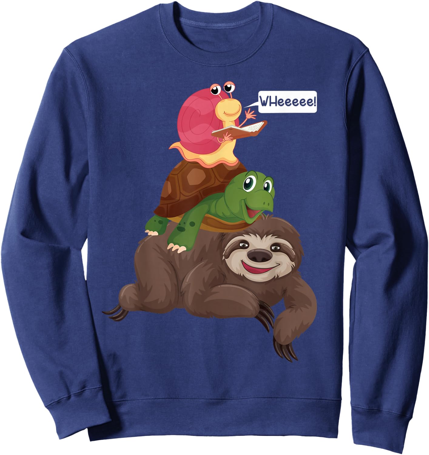 Sloth Turtle Snail Team Piggyback Sluggish Graphic Sweatshirt - Sweatshirt | Navy