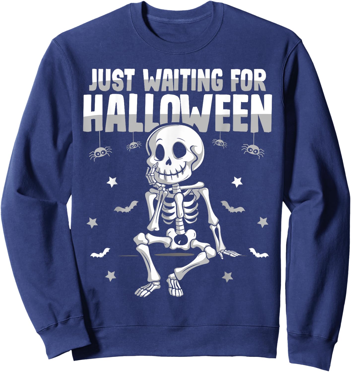 Just Waiting for Halloween Spooky Skeleton Summer Halloween Sweatshirt - Sweatshirt | Navy
