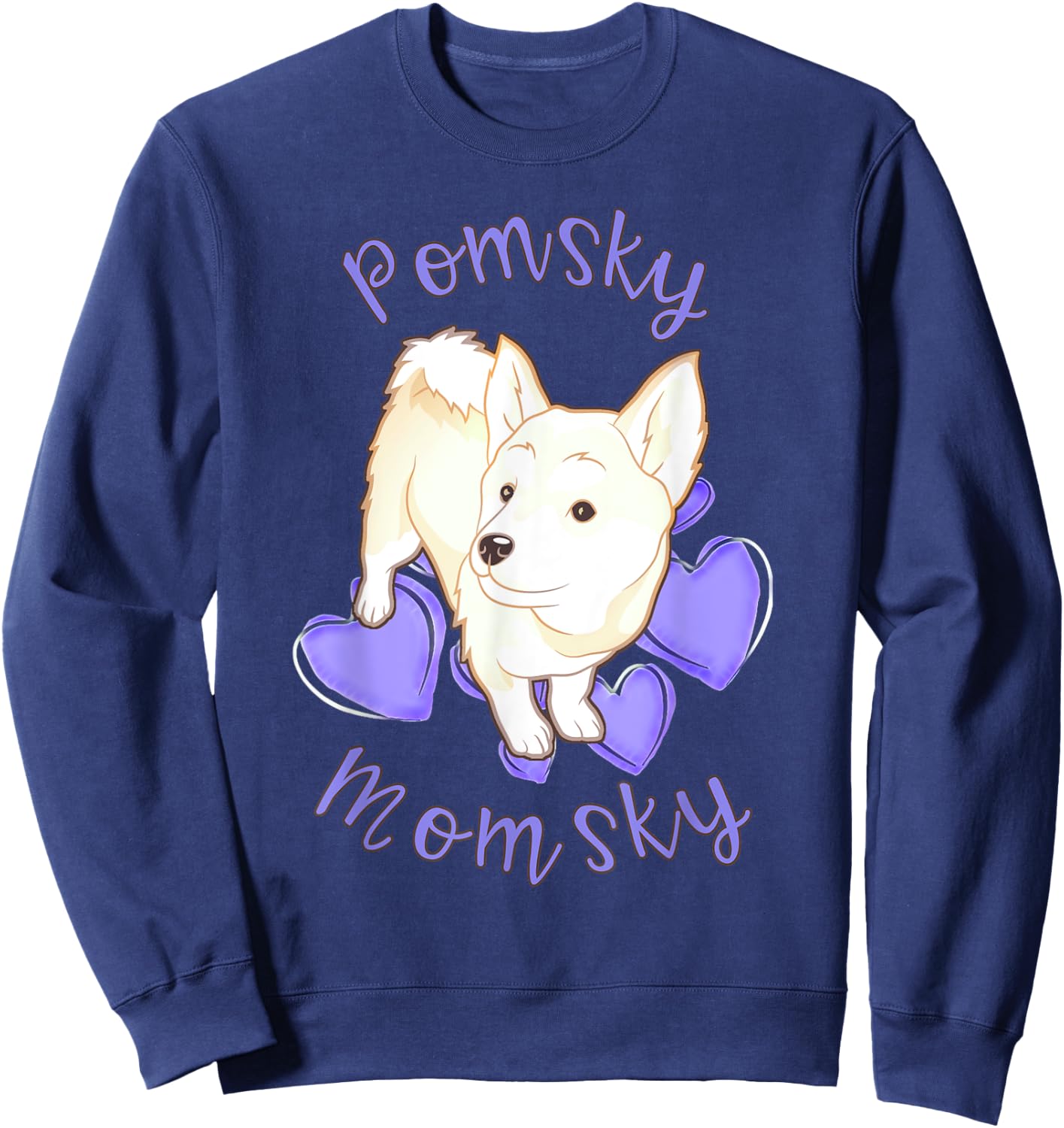 Cute Pomsky Momsky - Pomsky Mom Purple Hearts Shirt Sweatshirt - Sweatshirt | Navy