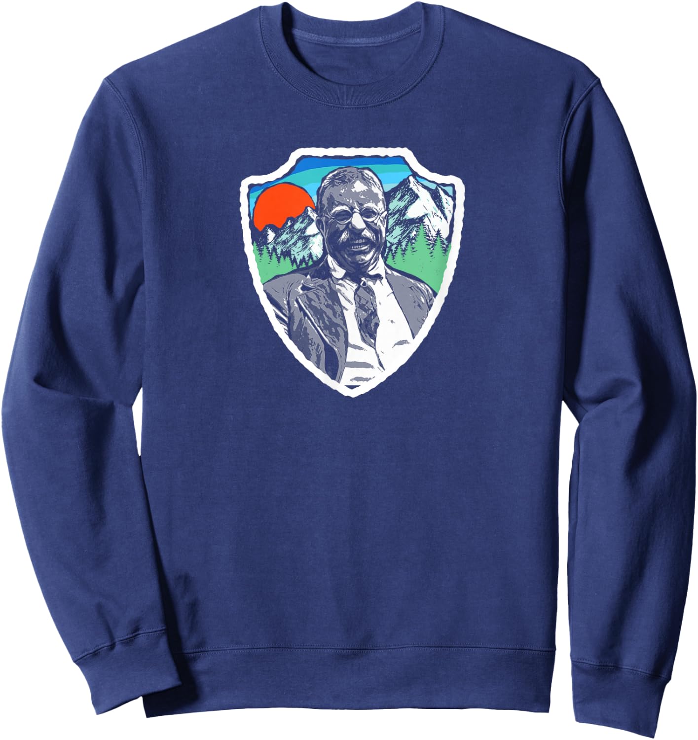 Symbiosis Supply Co. Retro Teddy Roosevelt Vintage Nature - Men's Adults Grey Graphic Short Sleeve Classic Fit Pull On - S Sweatshirt - Sweatshirt | Navy