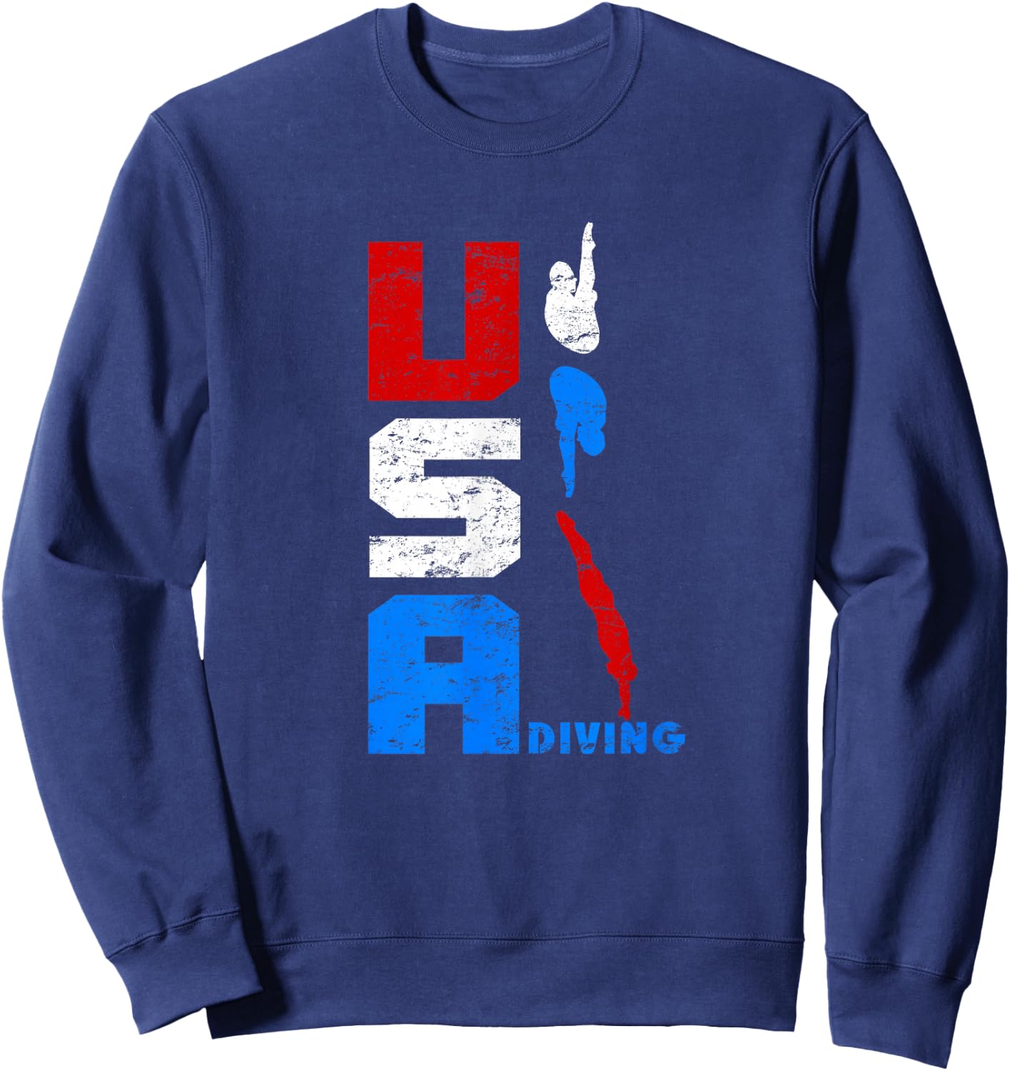 Vintage USA Diving Swimming American Red White and Blue Sweatshirt - Sweatshirt | Navy