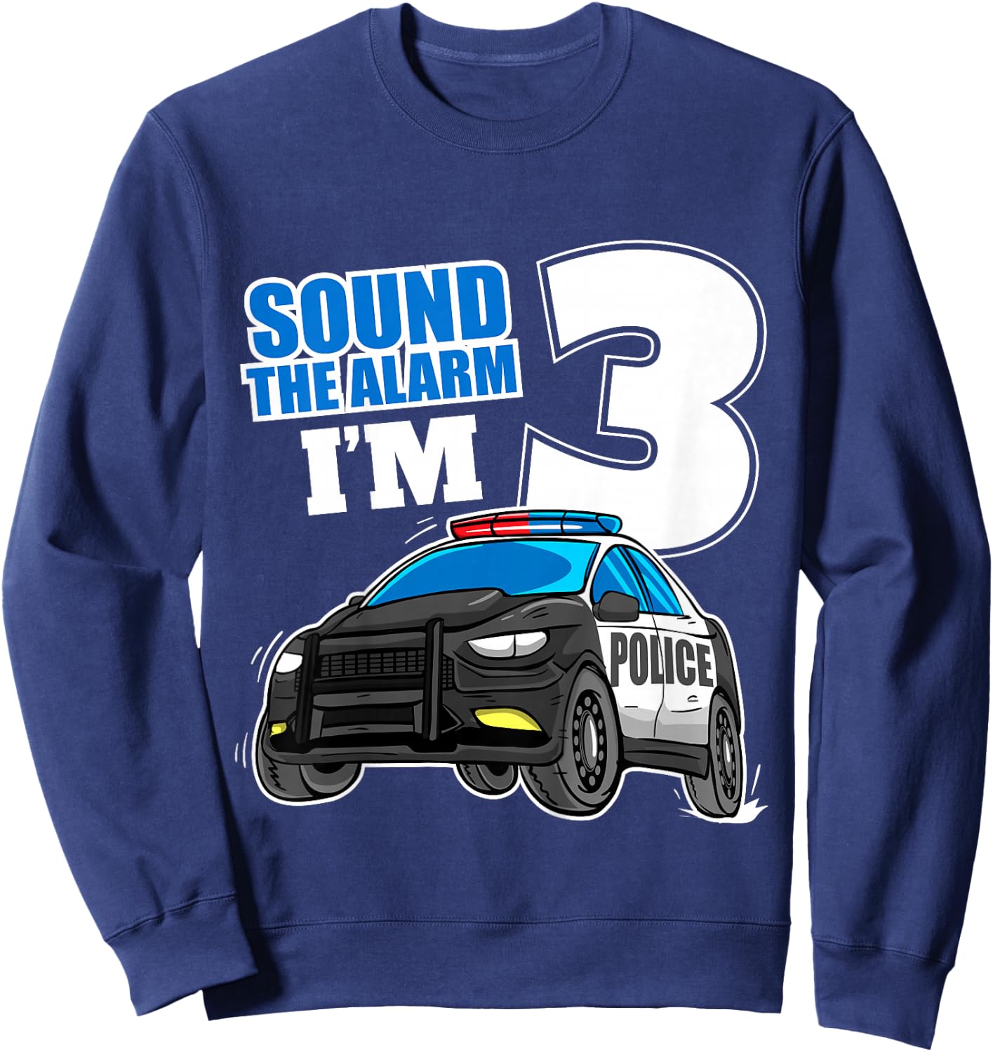 Kids Police Car 3rd Birthday Boy 3 Cop Policeman Officer Three Sweatshirt - Sweatshirt | Navy