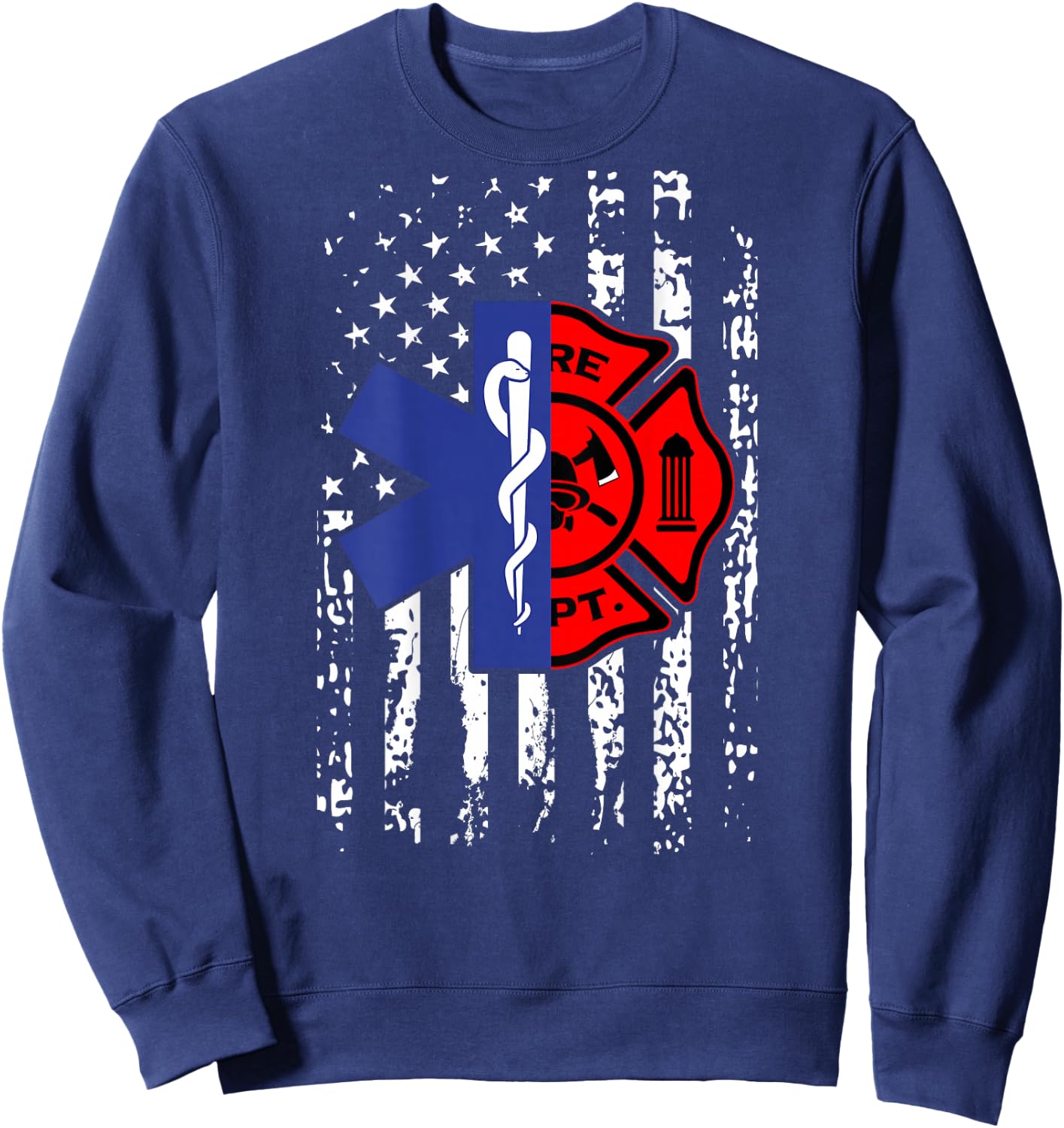 EMT Firefighter Shirt Firefighter American Flag Back Print Women Girls Kids Men Sweatshirt - Sweatshirt | Navy