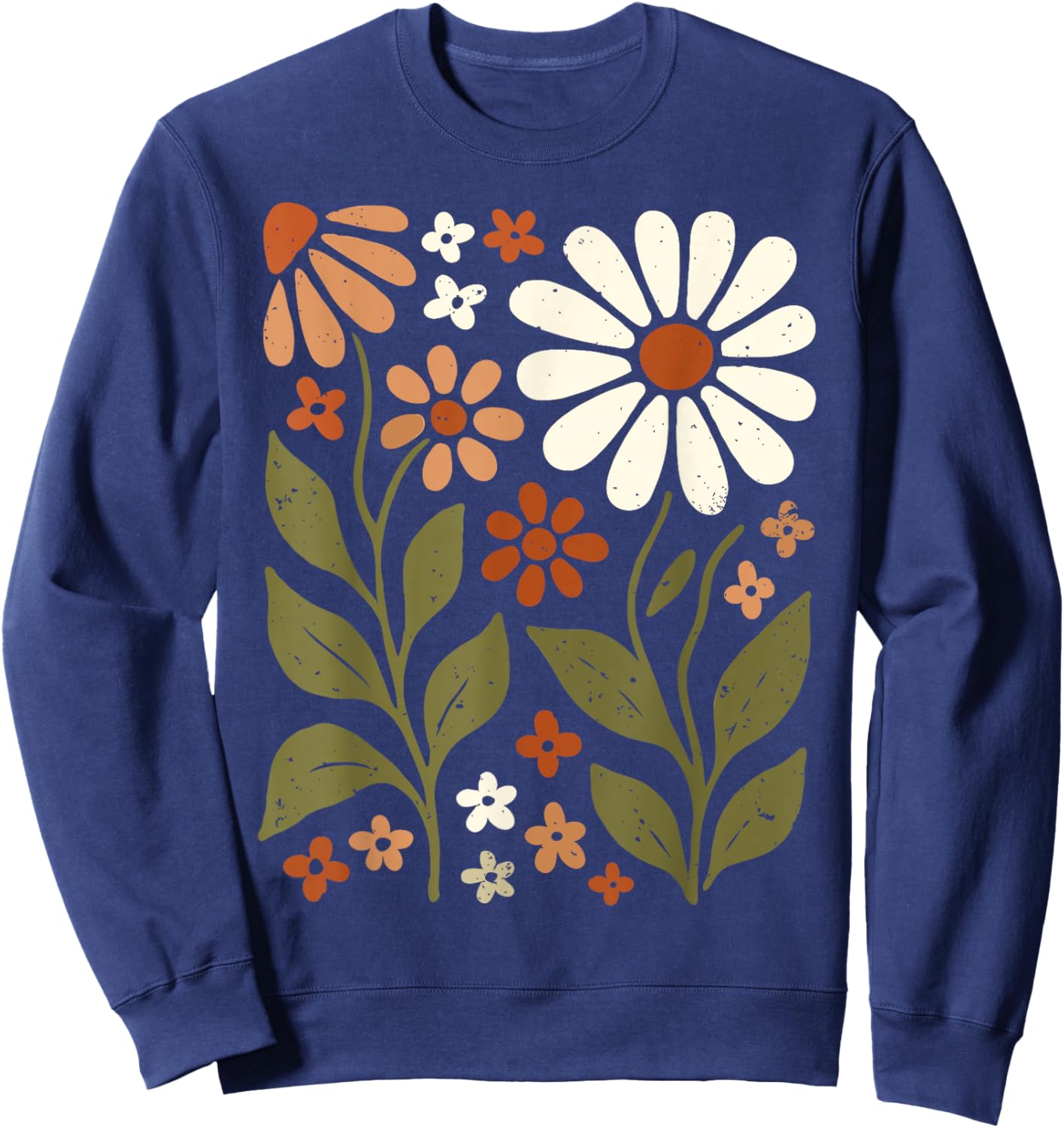 Retro Wildflowers Flowers Pattern Summer Spring Boho Vintage Sweatshirt - Sweatshirt | Navy