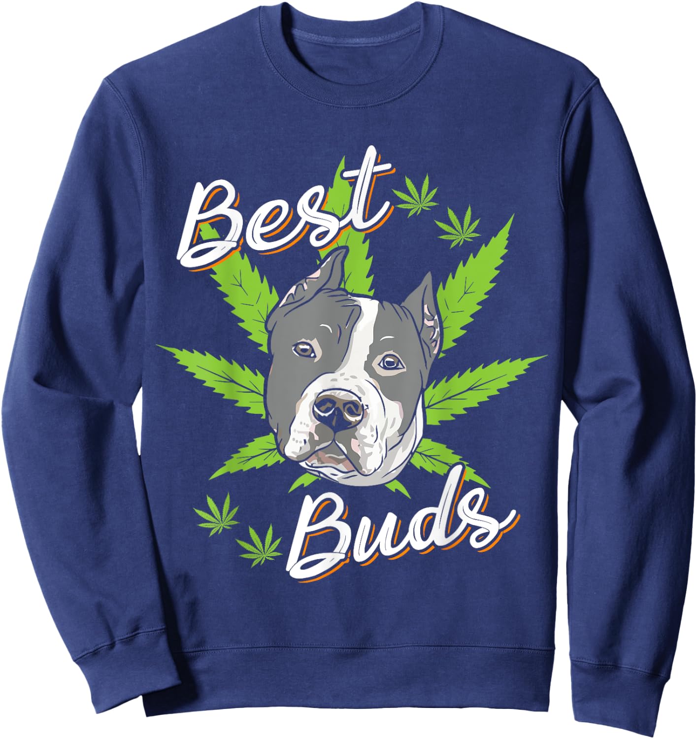 Best Buds Weed Pitbull Dog with Gold Marijuana Leaf Dog Gift Sweatshirt - Sweatshirt | Navy