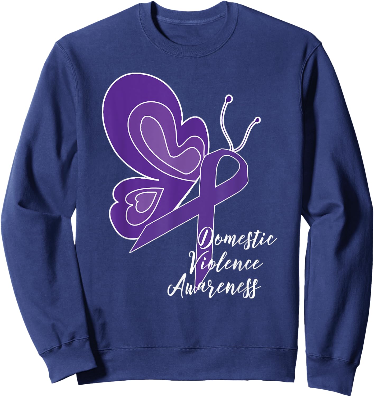 Domestic Violence Awareness Abuse Purple Ribbon Butterfly Sweatshirt - Sweatshirt | Navy