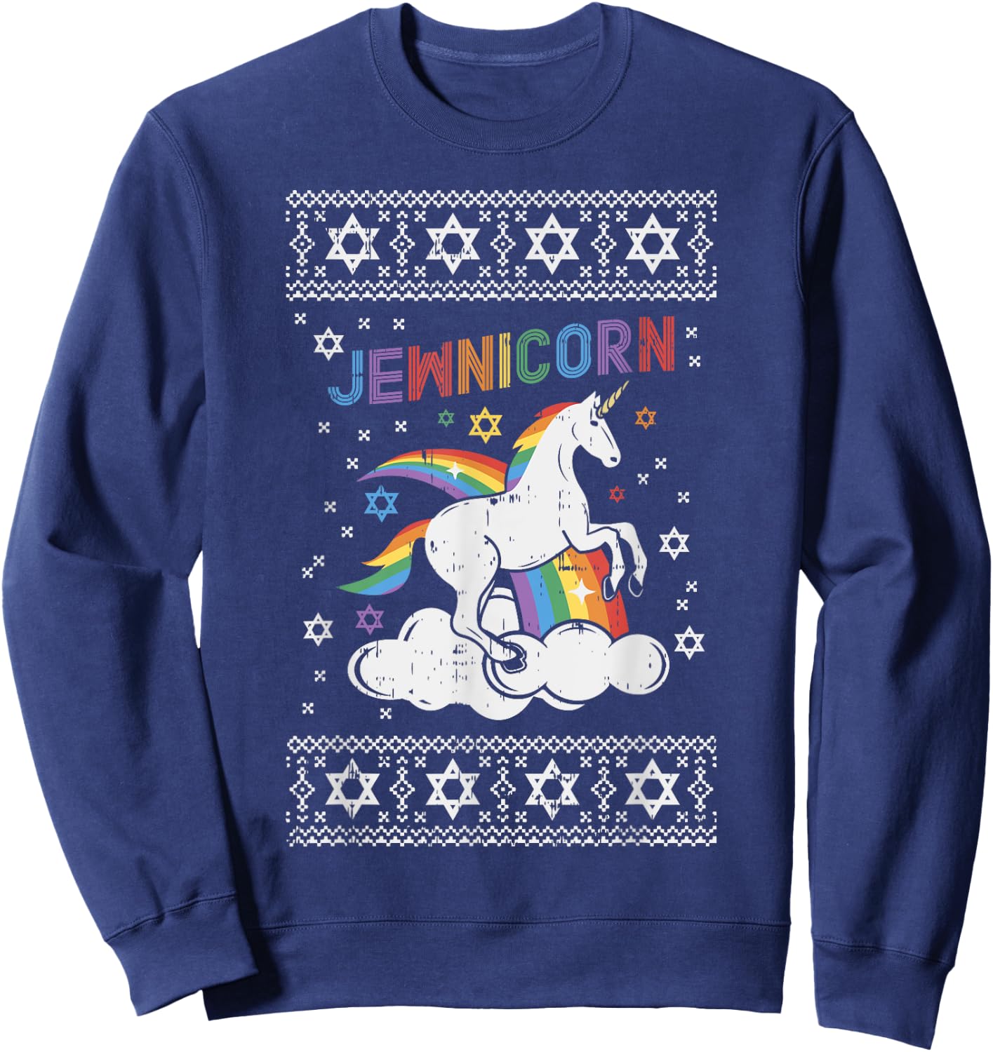 Jewnicorn Shirt Ugly Xmas Jewish Unicorn Hanukkah Chanukah Sweatshirt - Sweatshirt | Navy