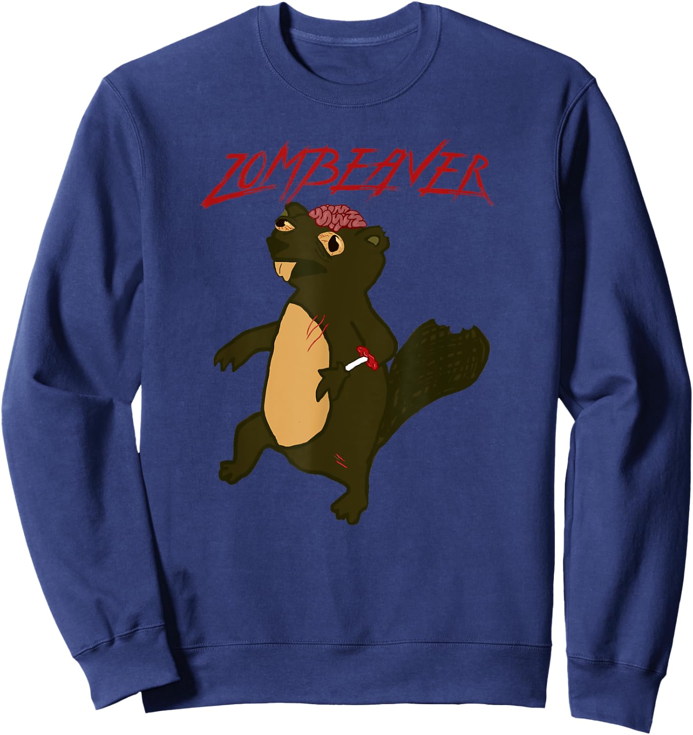 Zombeavers Shirt Funny Zombie Beaver Joke Spooky Zombeaver Sweatshirt - Sweatshirt | Navy