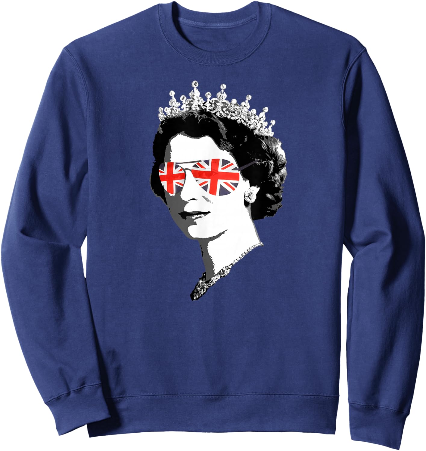 Queen Elizabeth II Sunglasses British Crown Union Jack Sweatshirt - Sweatshirt | Navy