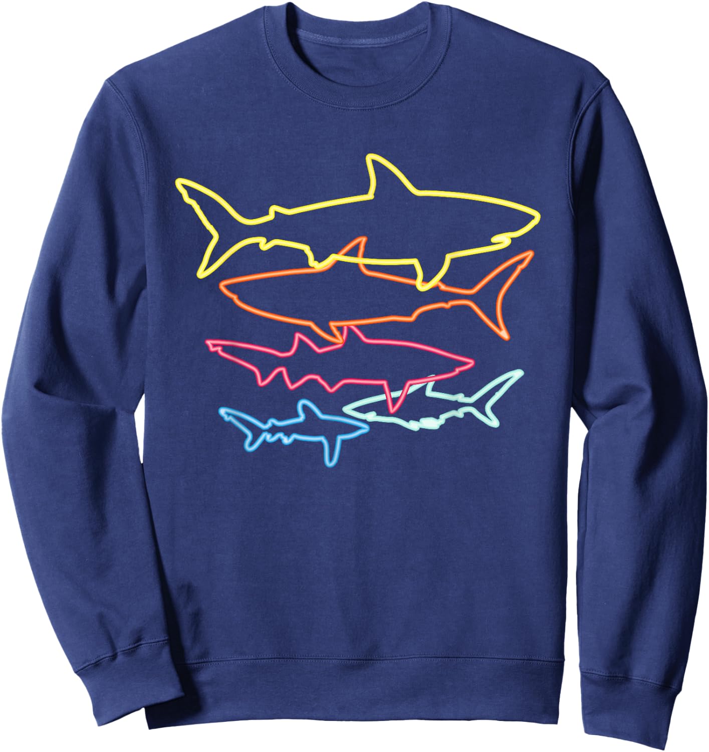 Retro 80s Shark Clothes Shark Party Kids Women Men Sharks Sweatshirt - Sweatshirt | Navy