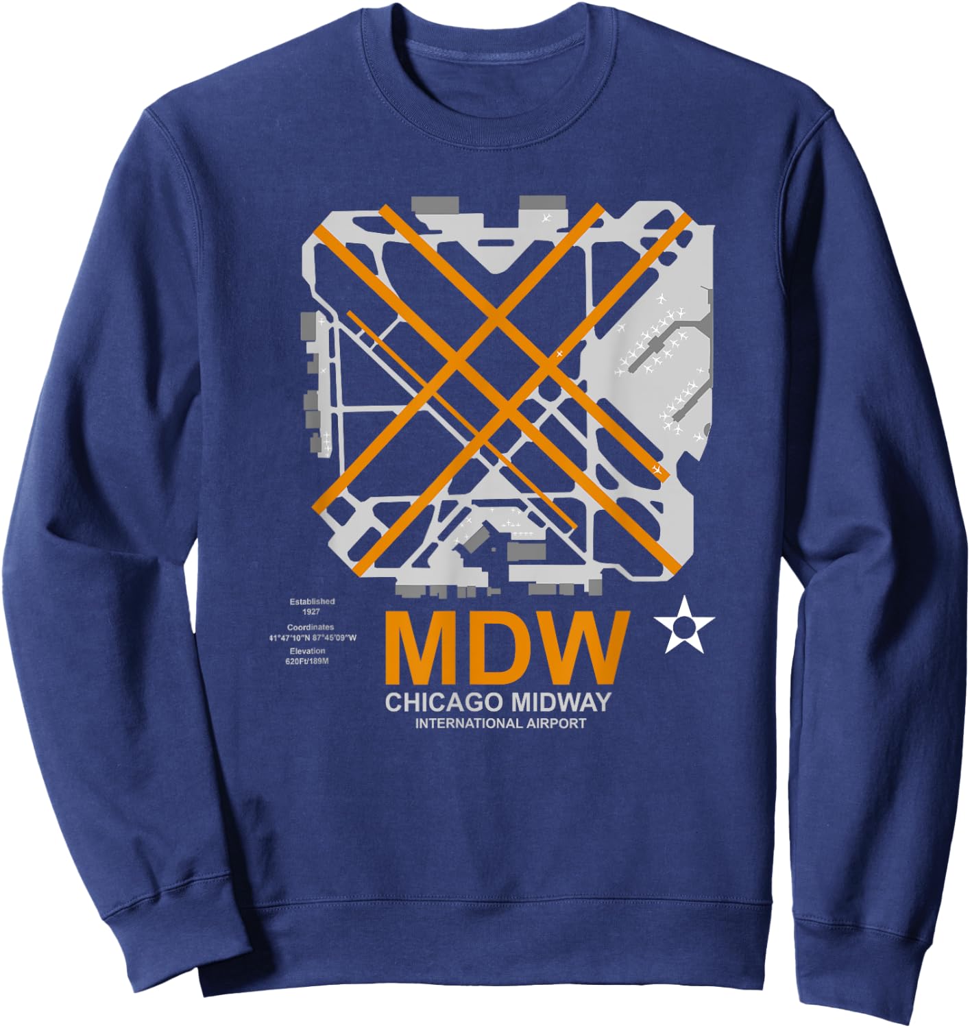 MDW Chicago Midway Airport Layout Pilot Sweatshirt - Sweatshirt | Navy