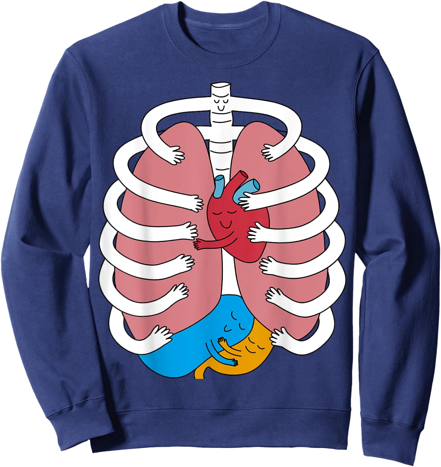 Hugging Anatomy Costume Funny Skeleton Organ Hug Sweatshirt - Sweatshirt | Navy