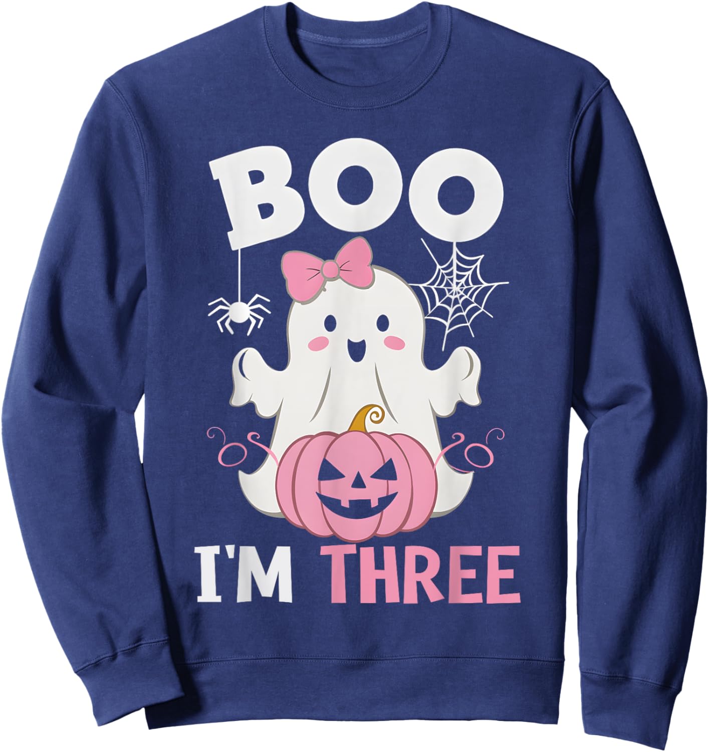 Ghost Boo I'm Three Year 3rd Birthday Girls Halloween Groovy Sweatshirt - Sweatshirt | Navy