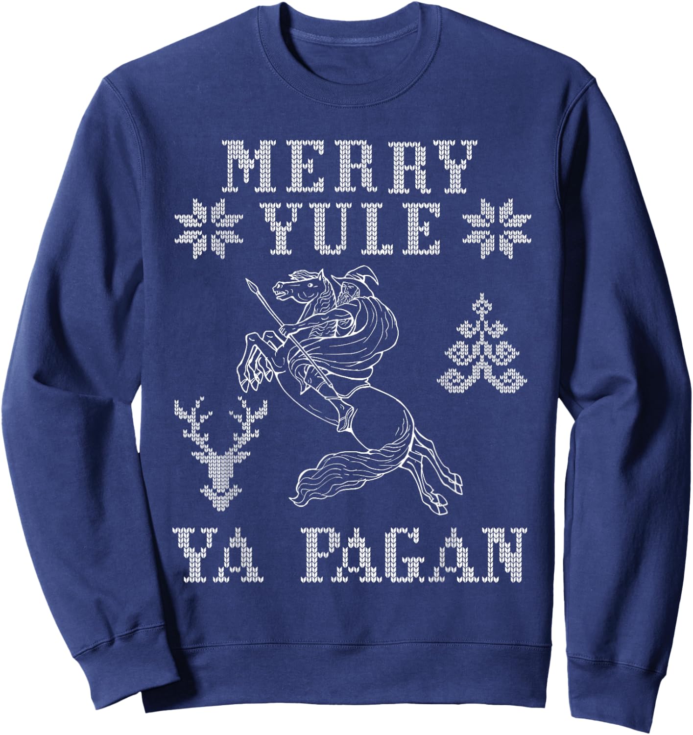 Merry Yule ya pagan Odin on Sleipnir Viking Christmas knit Sweatshirt - Sweatshirt | Navy