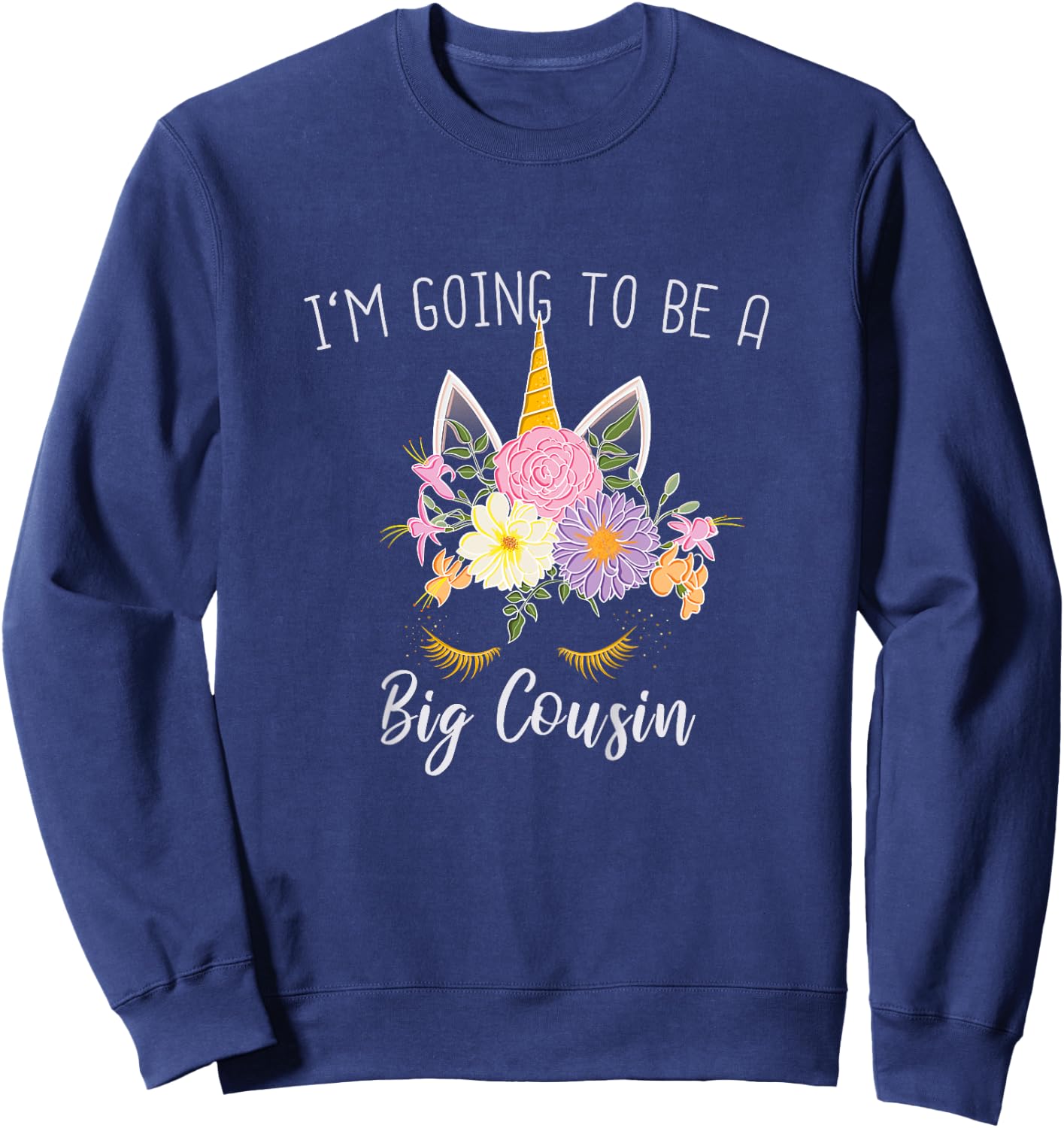 Going to be a Big Cousin Girls Unicorn Sweatshirt - Sweatshirt | Navy