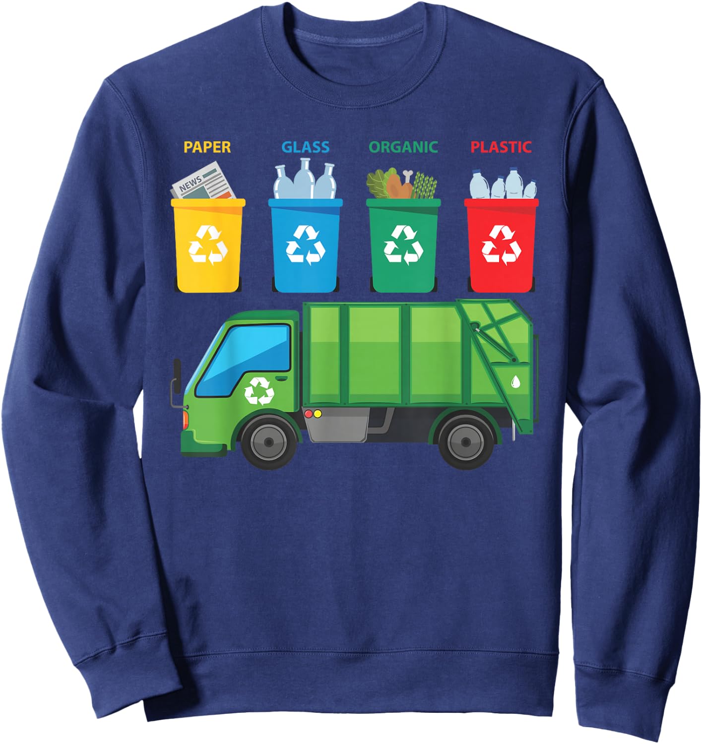 Recycling Trash Truck Funny Kids Garbage Bin Truck Sweatshirt - Sweatshirt | Navy