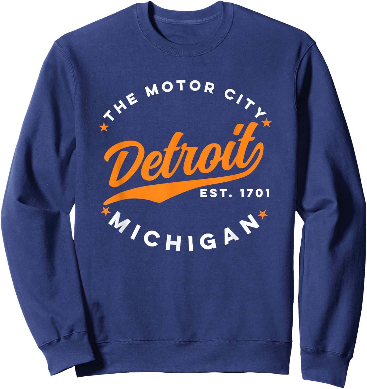Vintage Detroit Motor City Michigan Orange Text Sweatshirt - Sweatshirt | Navy