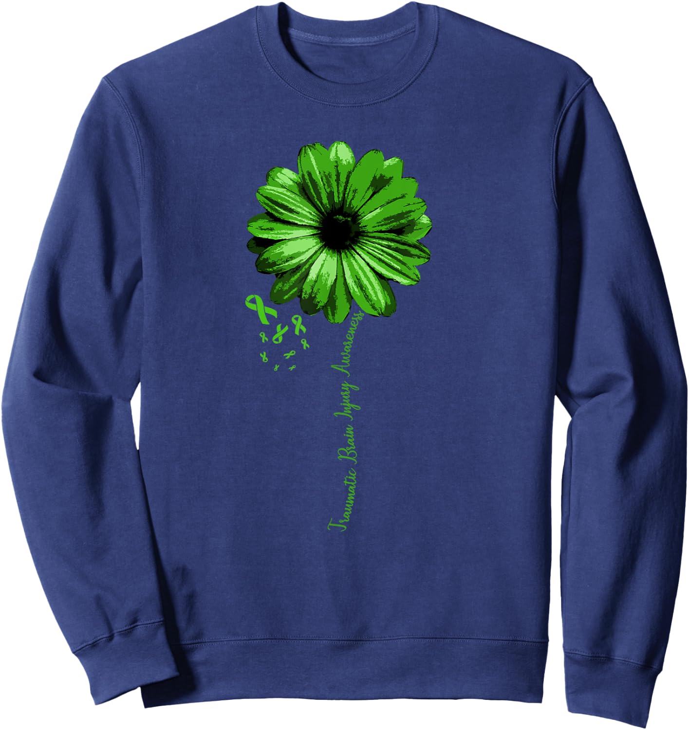 Traumatic Brain Injury Awareness Warrior Green Ribbon Sweatshirt - Sweatshirt | Navy