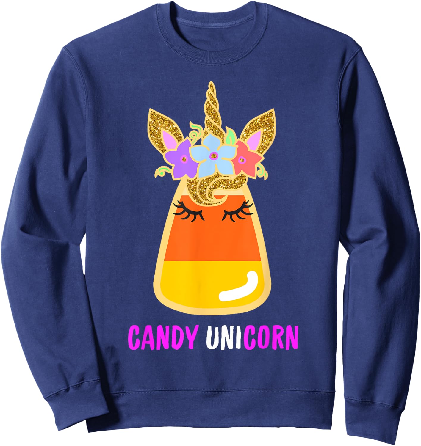 Unicorn Candy Corn Halloween Trick Or Treat Party Girl Gifts Sweatshirt - Sweatshirt | Navy