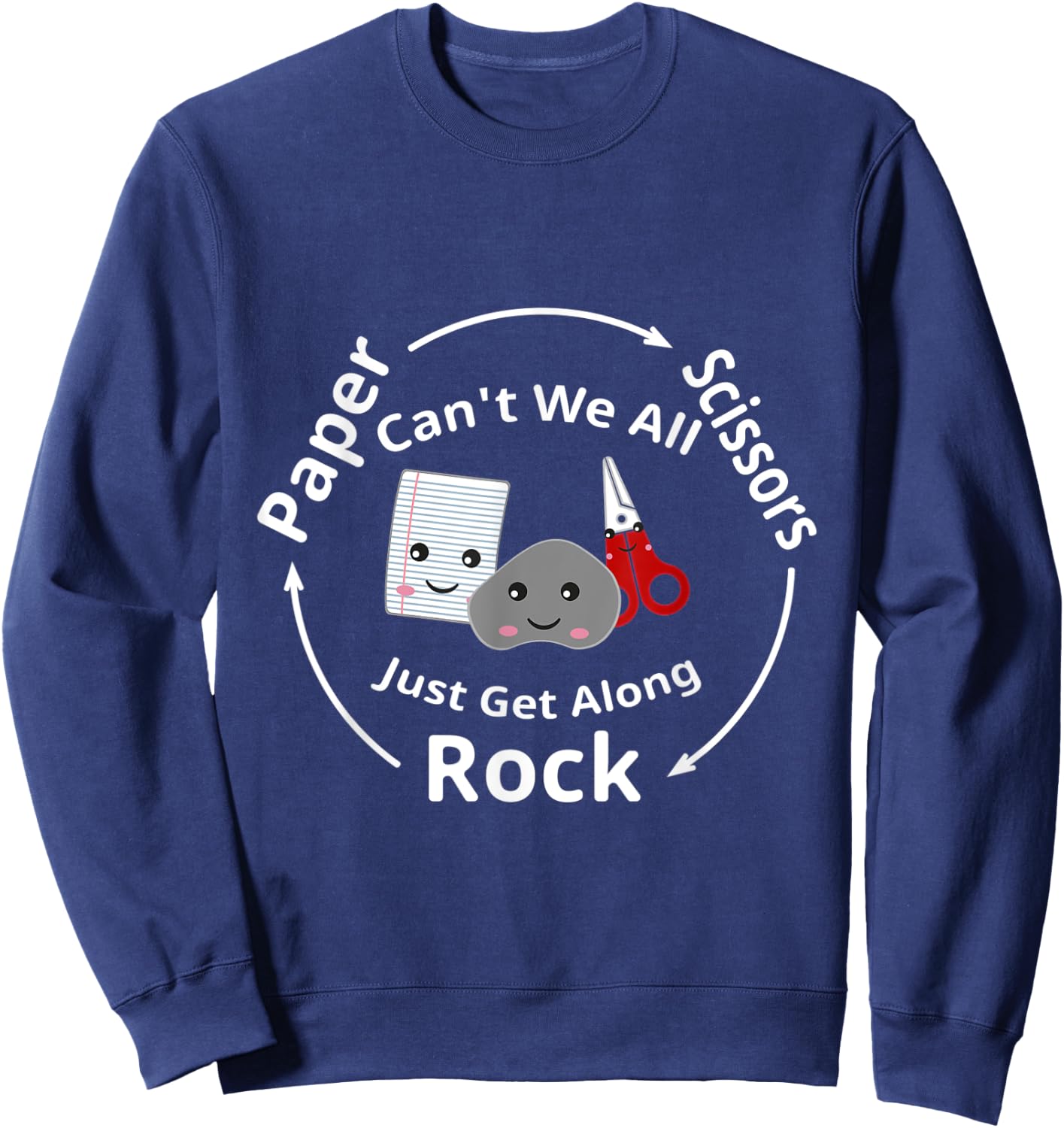 Funny Rock Paper Scissors Can't We All Just Get Along Sweatshirt - Sweatshirt | Navy