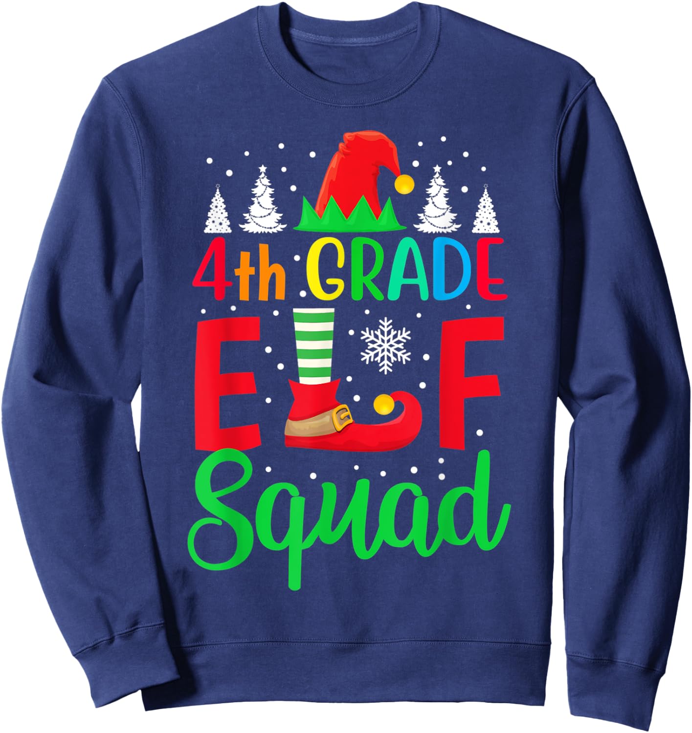 Christmas 4th Grade Pajama Kids Teacher 4th Grade ELF Squad Sweatshirt - Sweatshirt | Navy