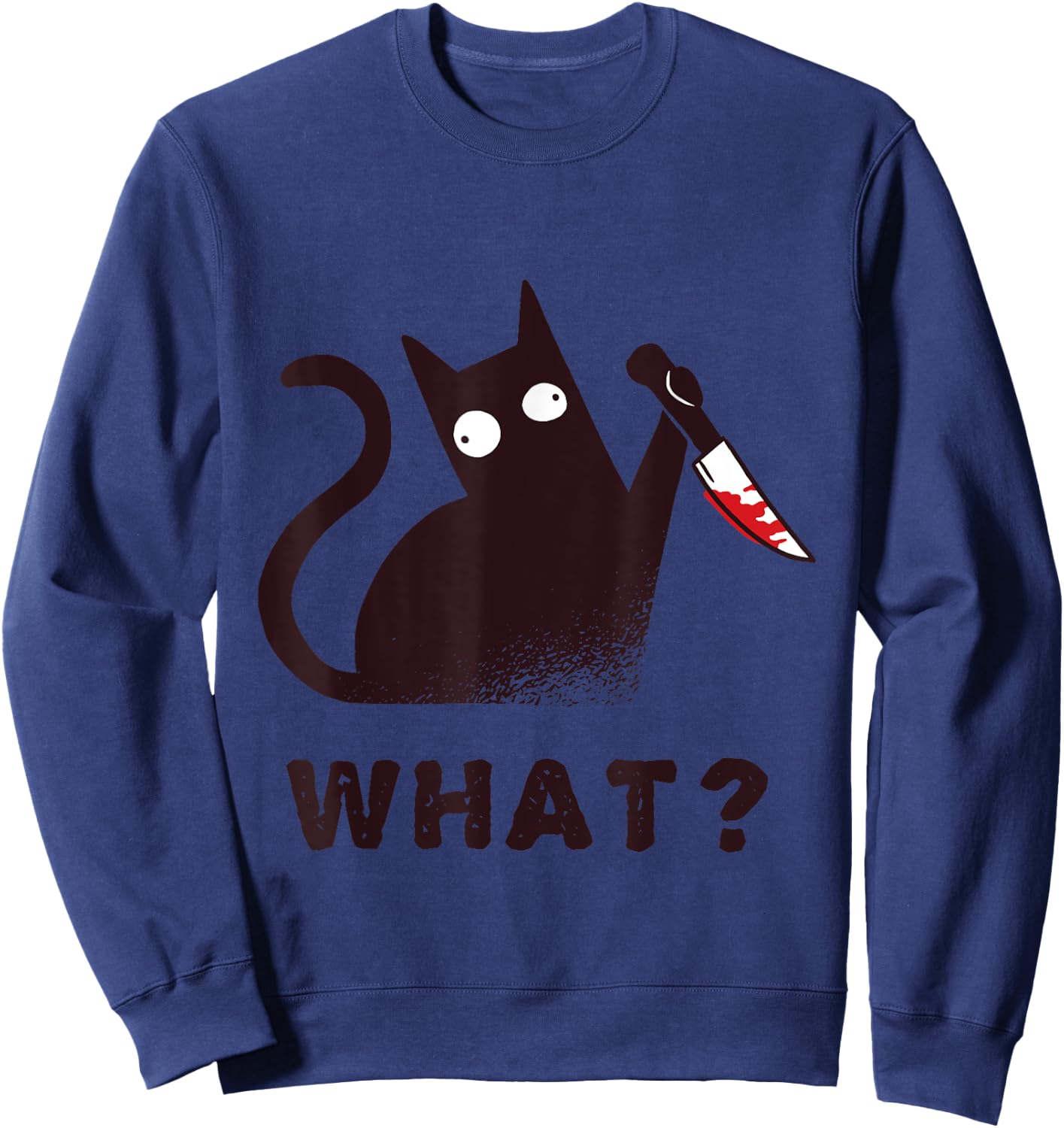 Funny Halloween Costume Clothes Knife Murder Black Cat What Men Women Sweatshirt - Sweatshirt | Navy