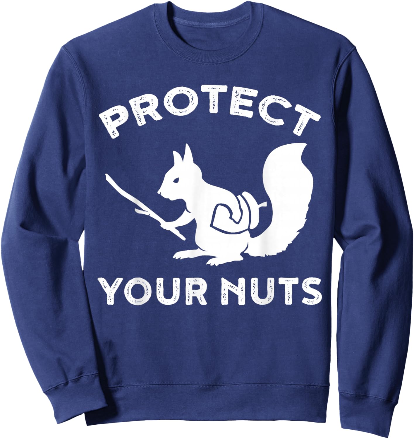 Eichhrnchen Kleidung Protect Your Nuts -Adults Cotton Black Squirrel Print Small Sweatshirt - Sweatshirt | Navy