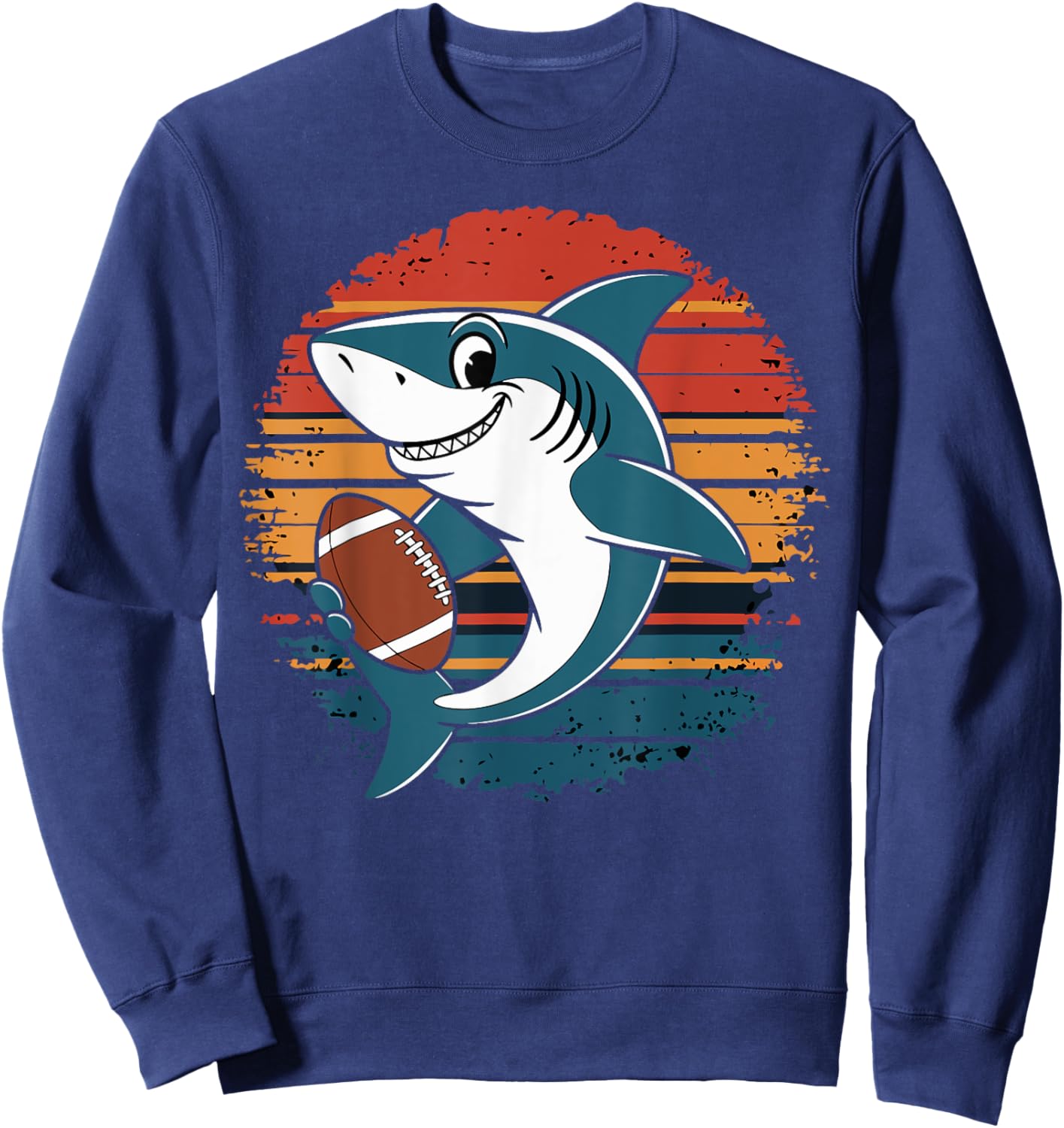 shark Playing American Football retro vintage shark lovers Sweatshirt - Sweatshirt | Navy