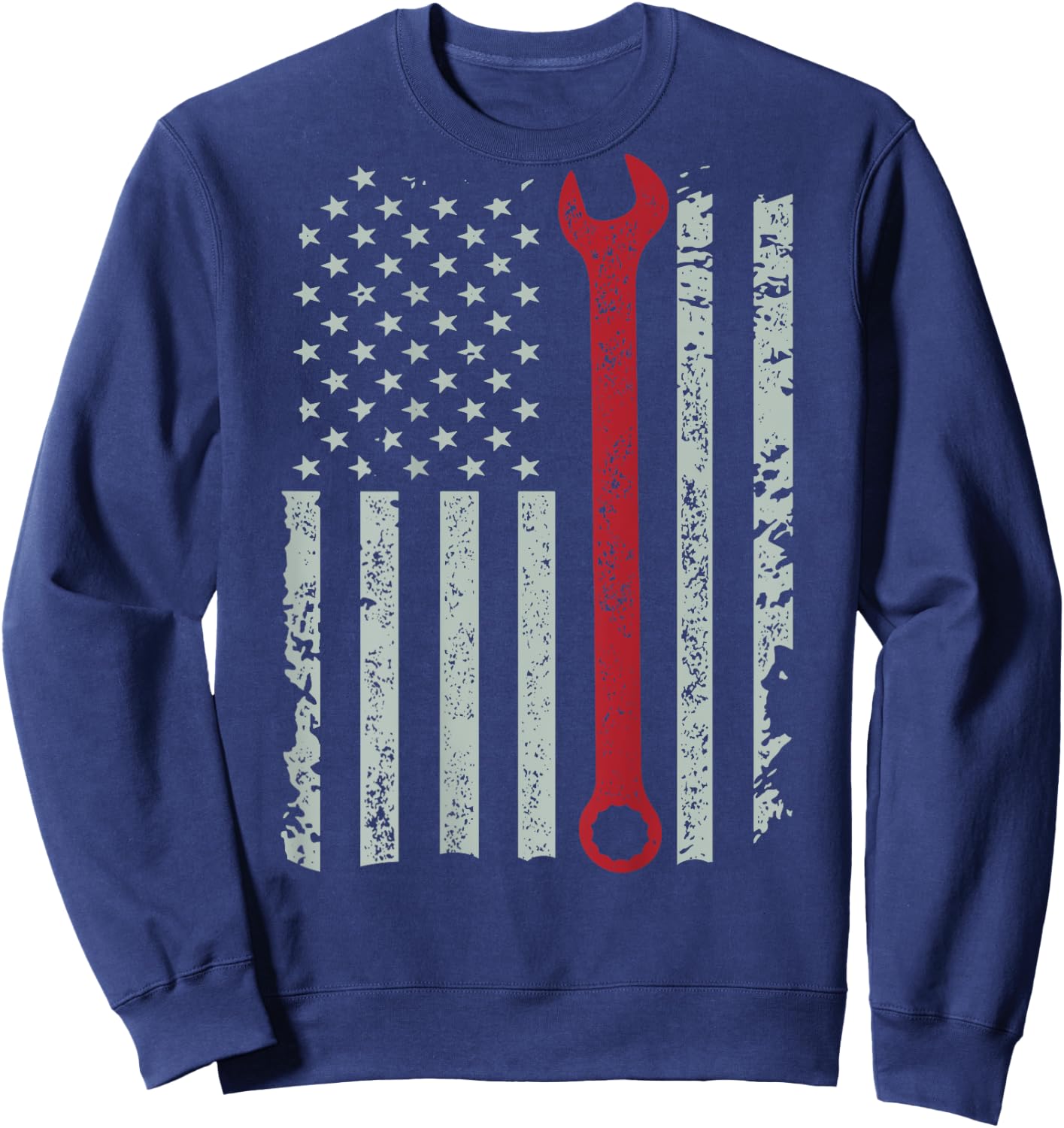American flag mechanic wrench shirt patriotic design Sweatshirt - Sweatshirt | Navy