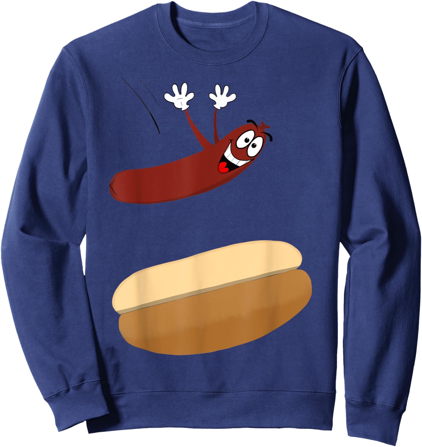Happy Cartoon Hot Dog Jumping into a Bun Sweatshirt - Sweatshirt | Navy
