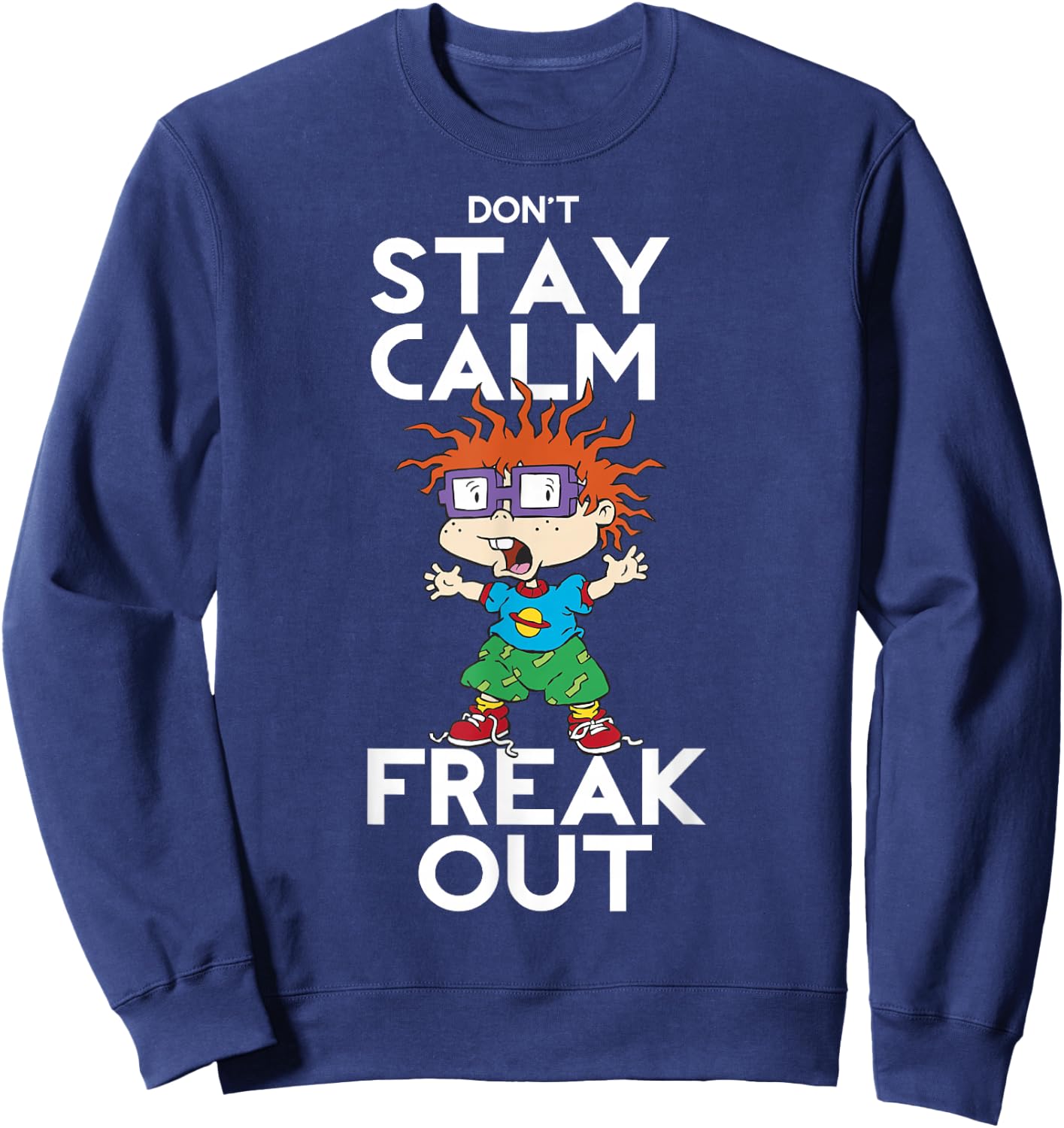 Rugrats Chuckie Don't Stay Calm Freak Out Graphic Sweatshirt - Sweatshirt | Navy