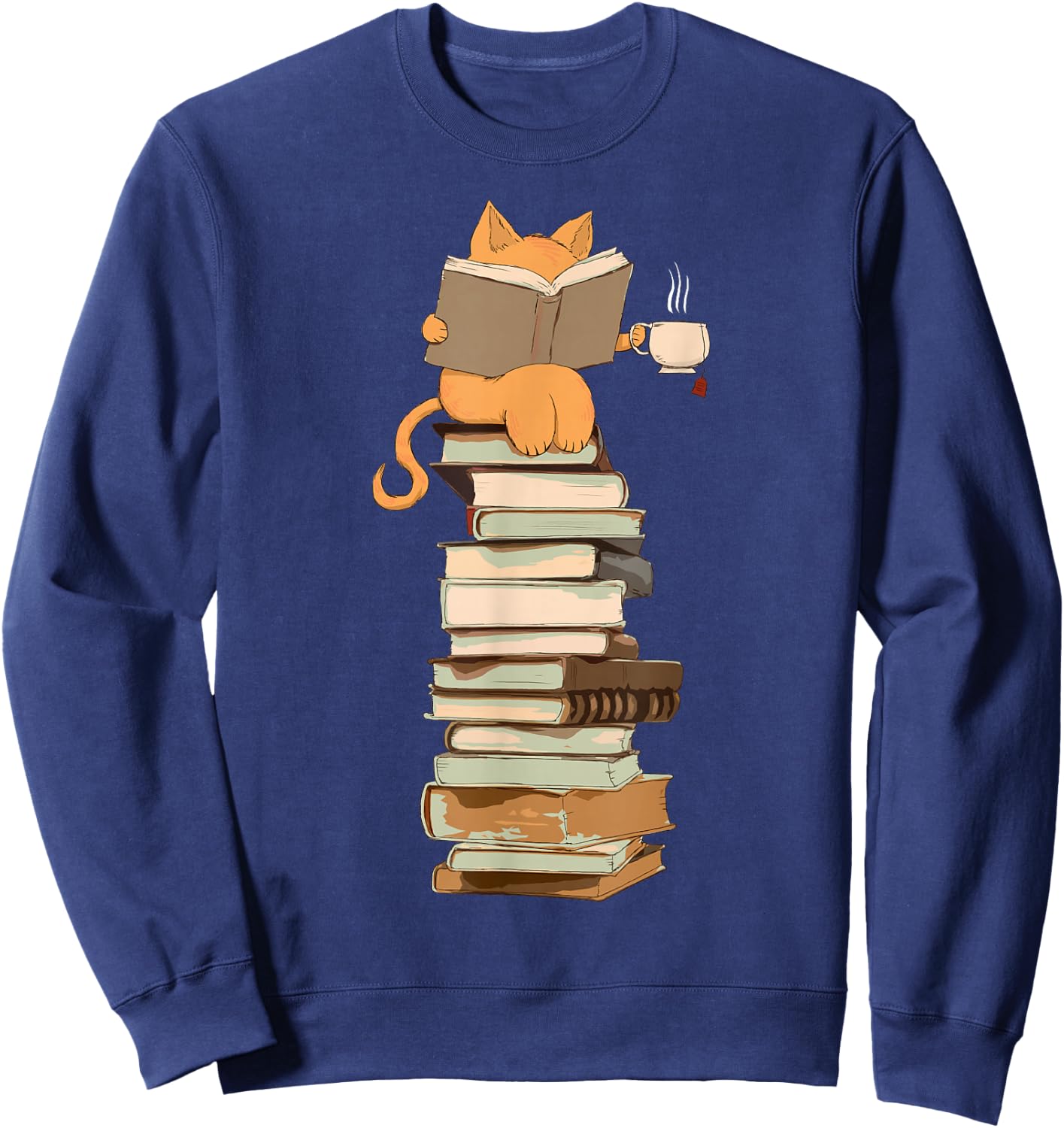 Kawaii Cat Librarian Print Cat Lover Gifts Graphic Sweatshirt - Sweatshirt | Navy