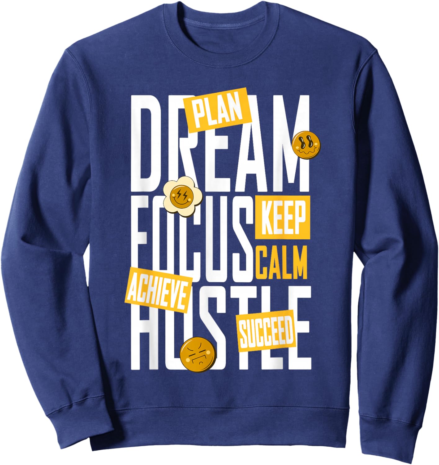 University Varsity-Gold Dream, Focus, Hustle Yellow Sweatshirt - Sweatshirt | Navy