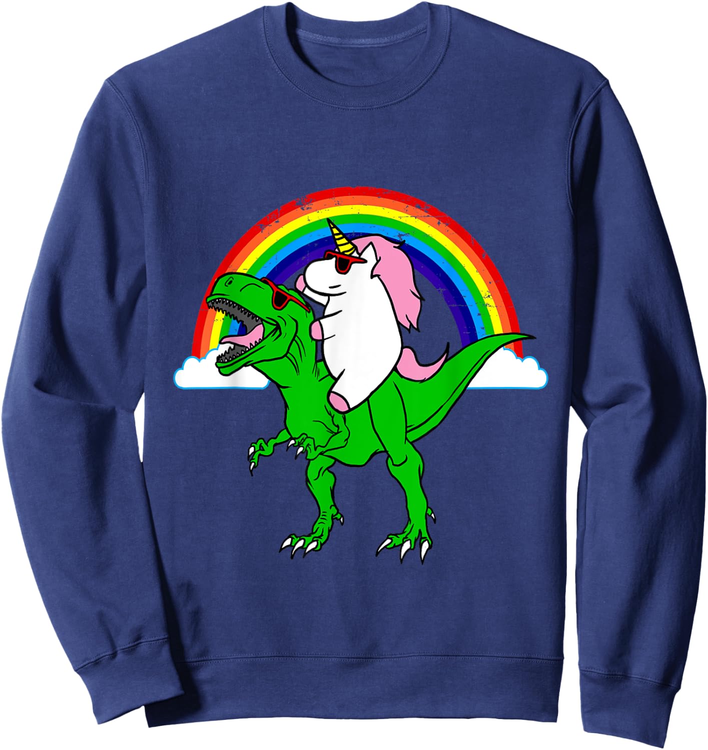 Funny Unicorn Riding Dinosaur Shirt T-Rex Rainbow Gift Sweatshirt - Sweatshirt | Navy