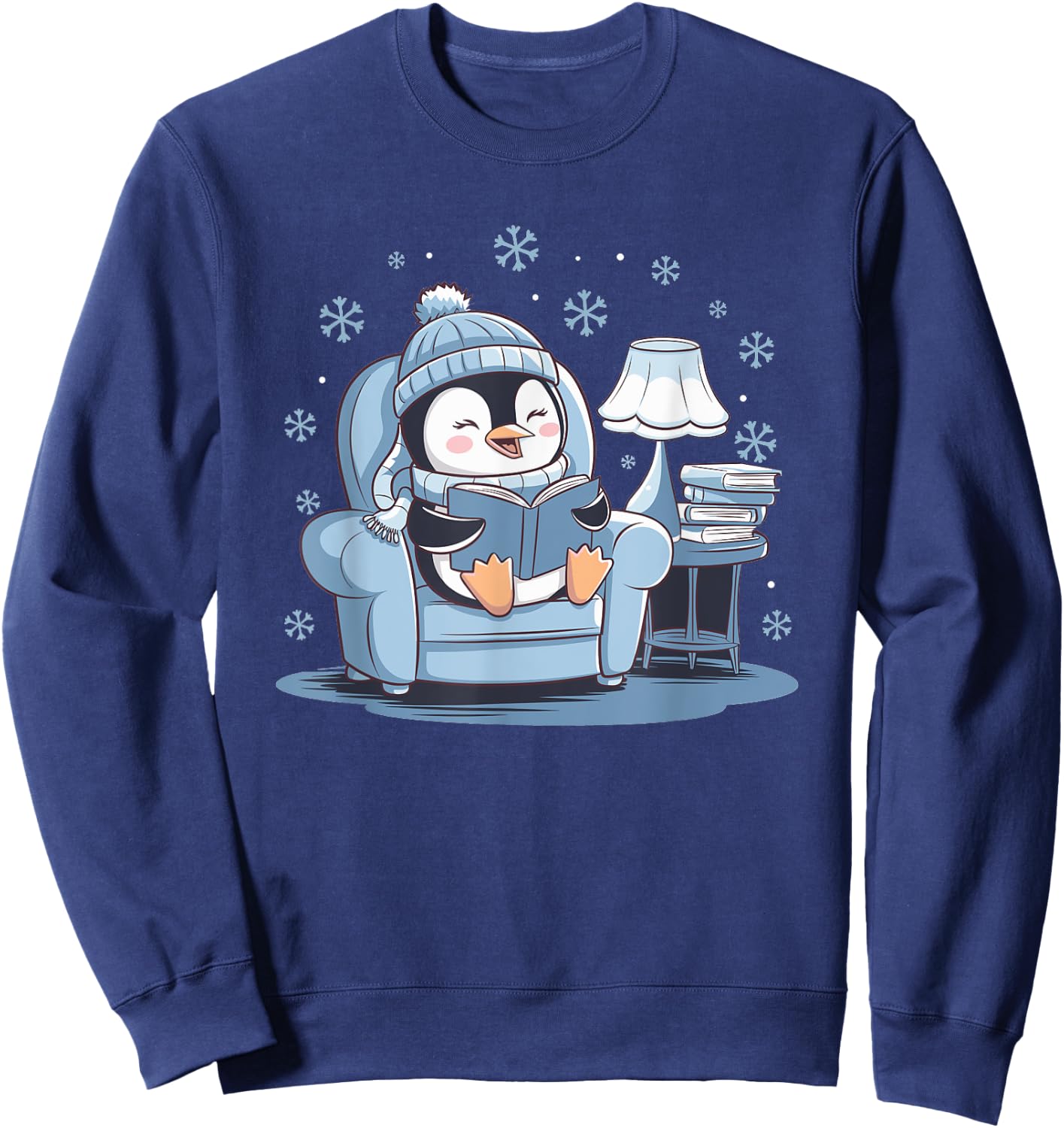 Penguin Reading Arctic Wildlife Animal Winter Snow Lover Sweatshirt - Sweatshirt | Navy