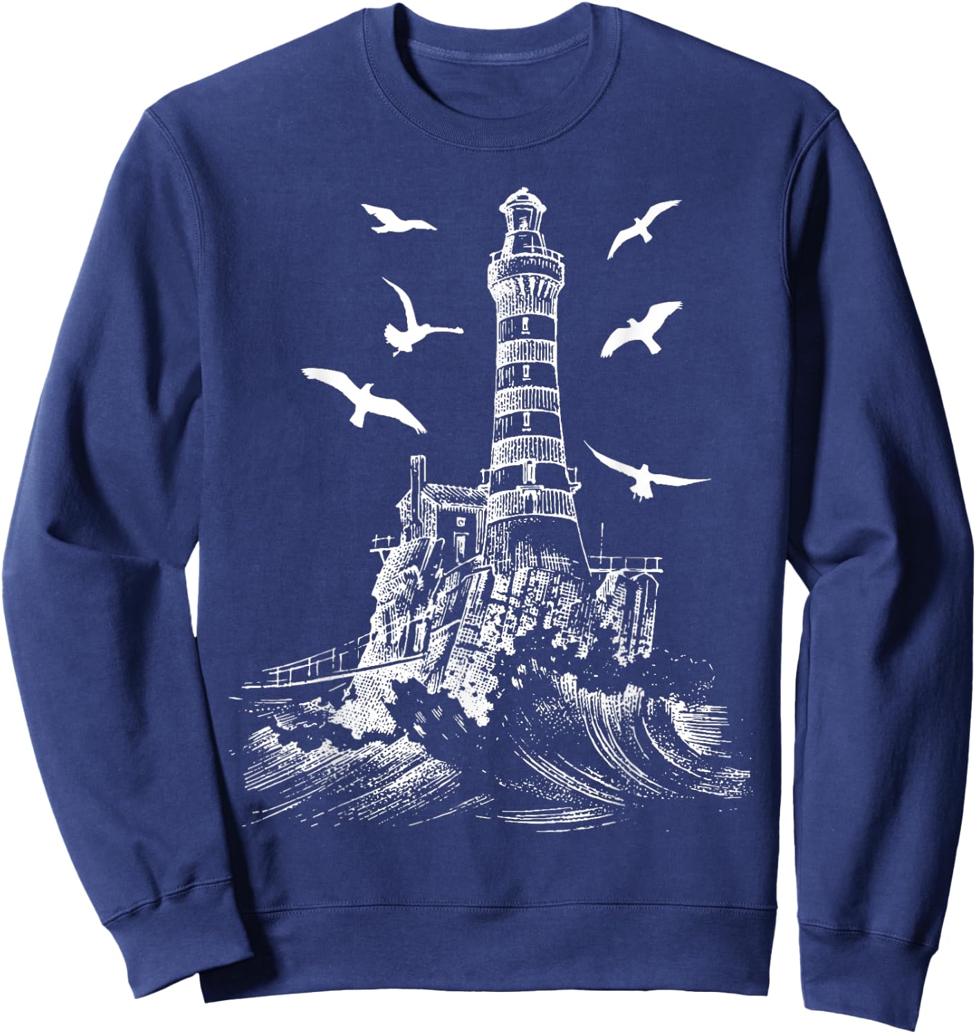 Seagull Silhouette Illustrated Lighthouse Image Gift Sweatshirt - Sweatshirt | Navy