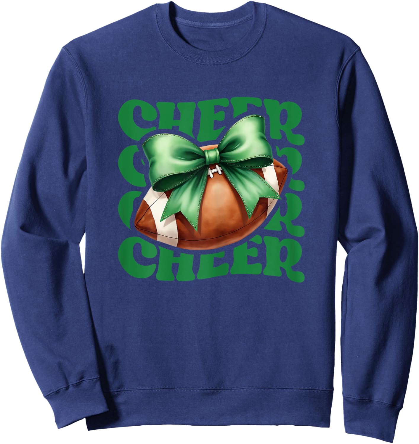 Game Day Green Cheerleader Mom Croquette Bow Football Cheer Sweatshirt - Sweatshirt | Navy