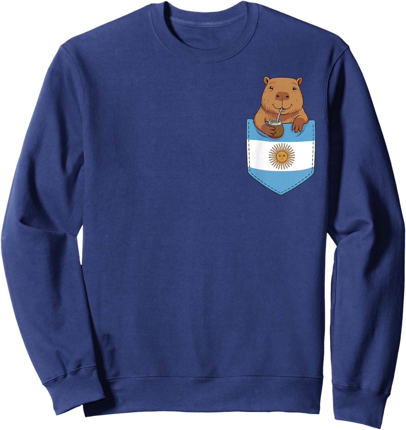 Argentine Capybara Yerba Mate Funny Pocket Argentina Flag Sweatshirt - Sweatshirt | Navy
