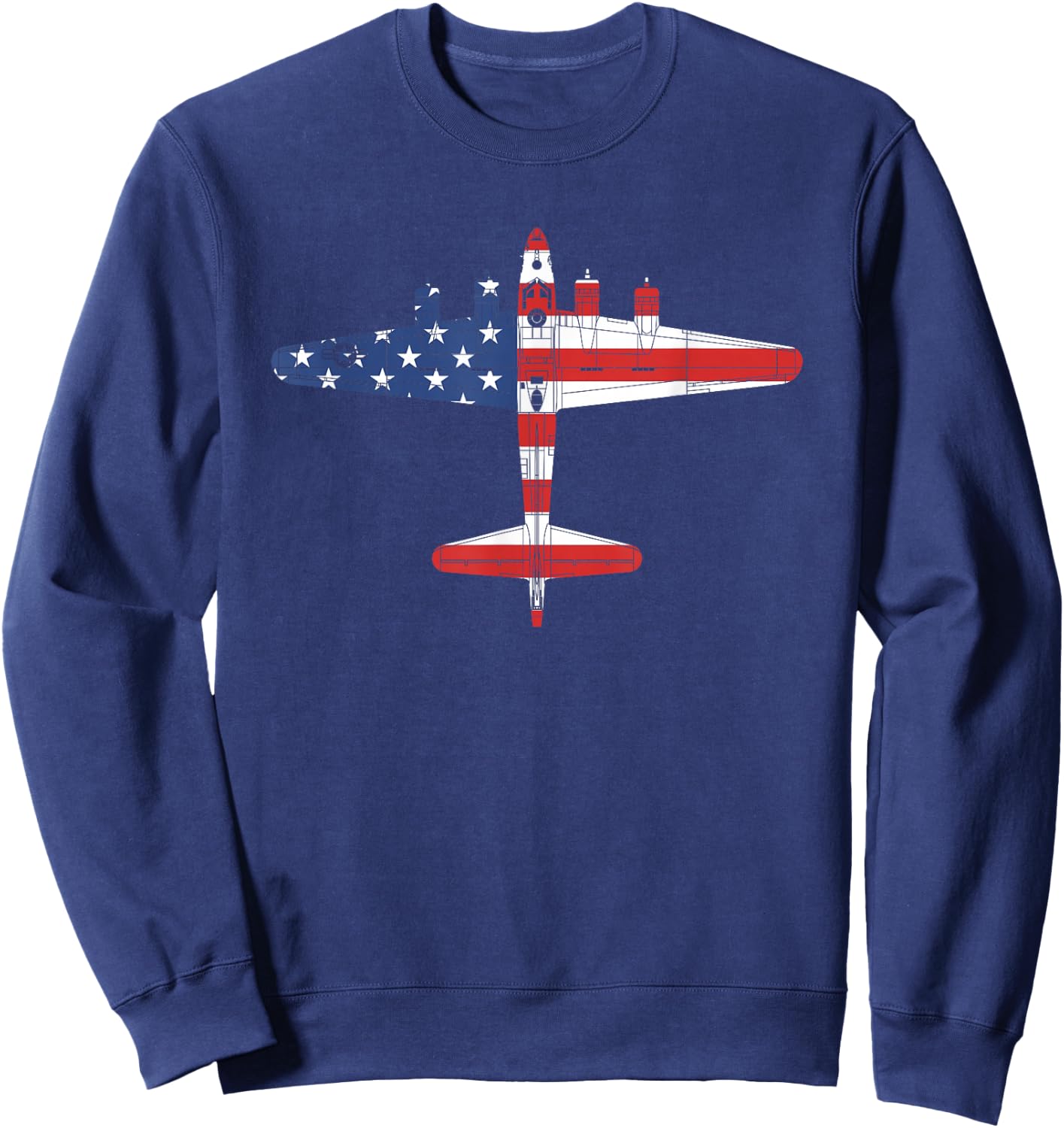 Vintage WW2 B-17 Flying Fortress Airplane American Flag Sweatshirt - Sweatshirt | Navy