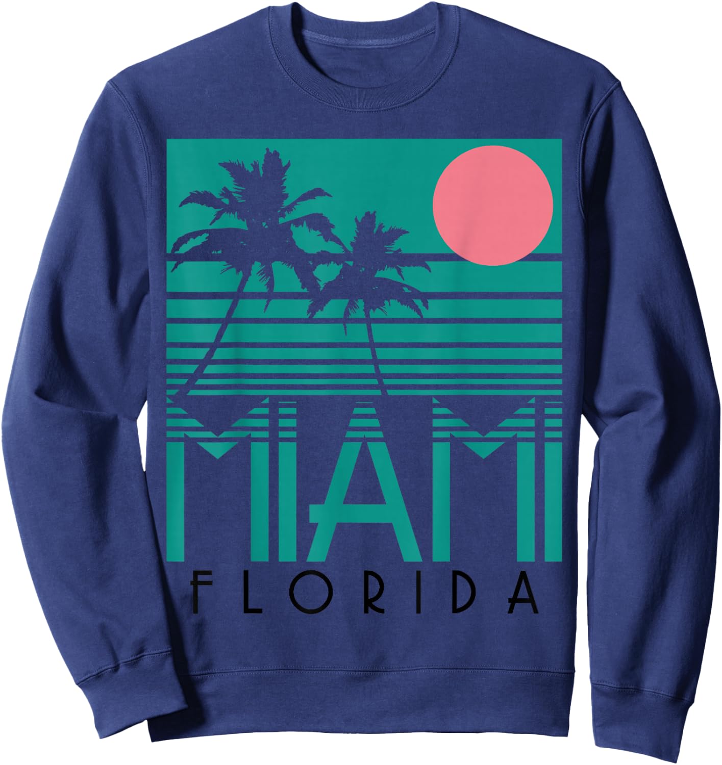 Miami Florida Vintage Retro Palm Trees Beach Summer Surf Sweatshirt - Sweatshirt | Navy