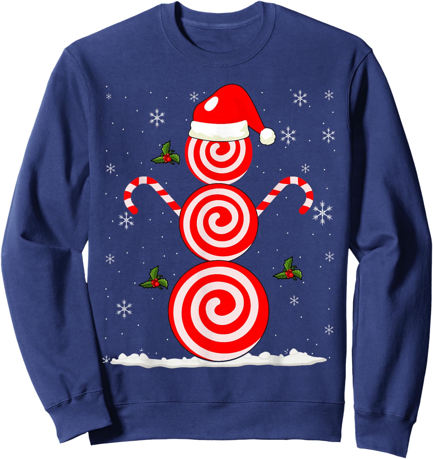 Funny Christmas Peppermint Candy Snowman Sweatshirt - Sweatshirt | Navy